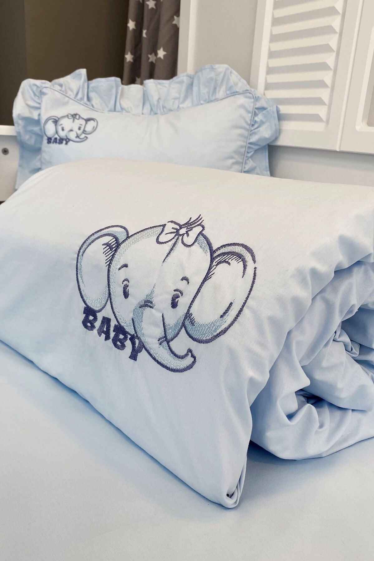 Special Design Elephant Embroidered Baby Duvet Cover Set 11680