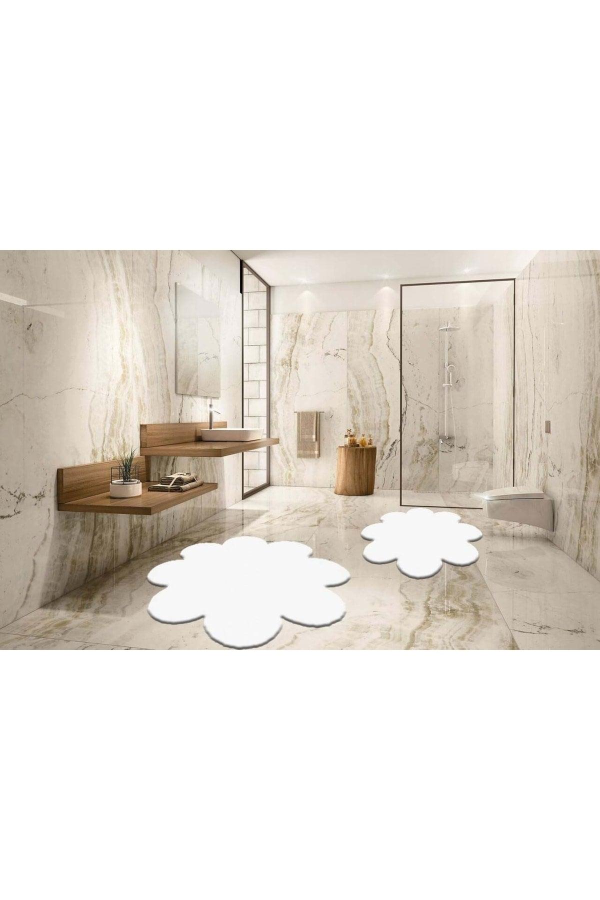 2 Pieces White Bathroom Carpet Plush Post Carpet Closet Set 60x60(daisy) and 80x80(daisy) - Swordslife