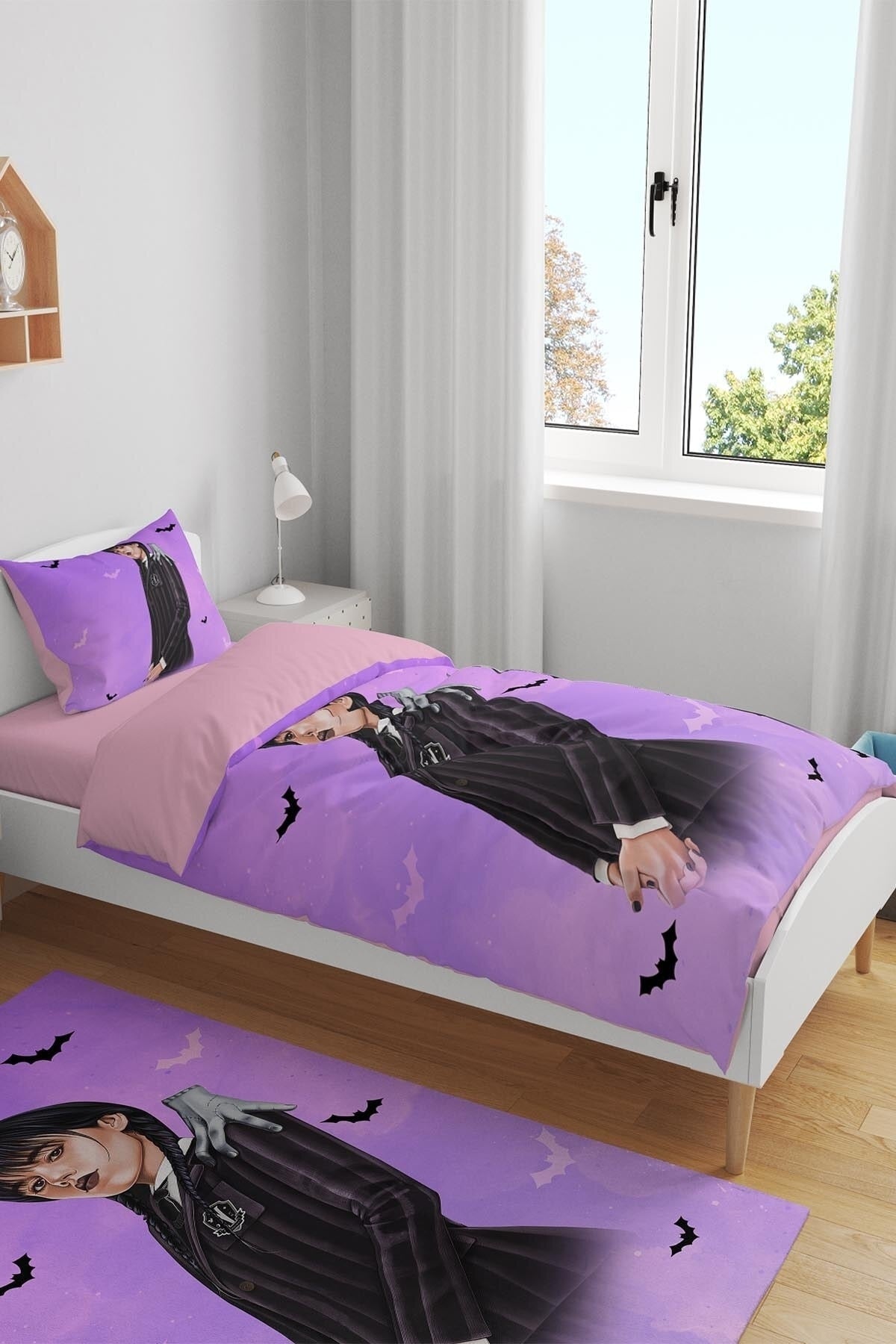 Purple Wednesday Addams Patterned Single Baby Kids Duvet Cover Set