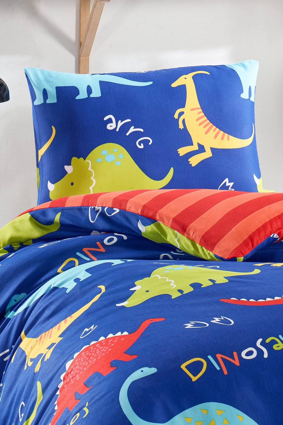 Junior Duvet Cover Set Single Dinosaur Blue