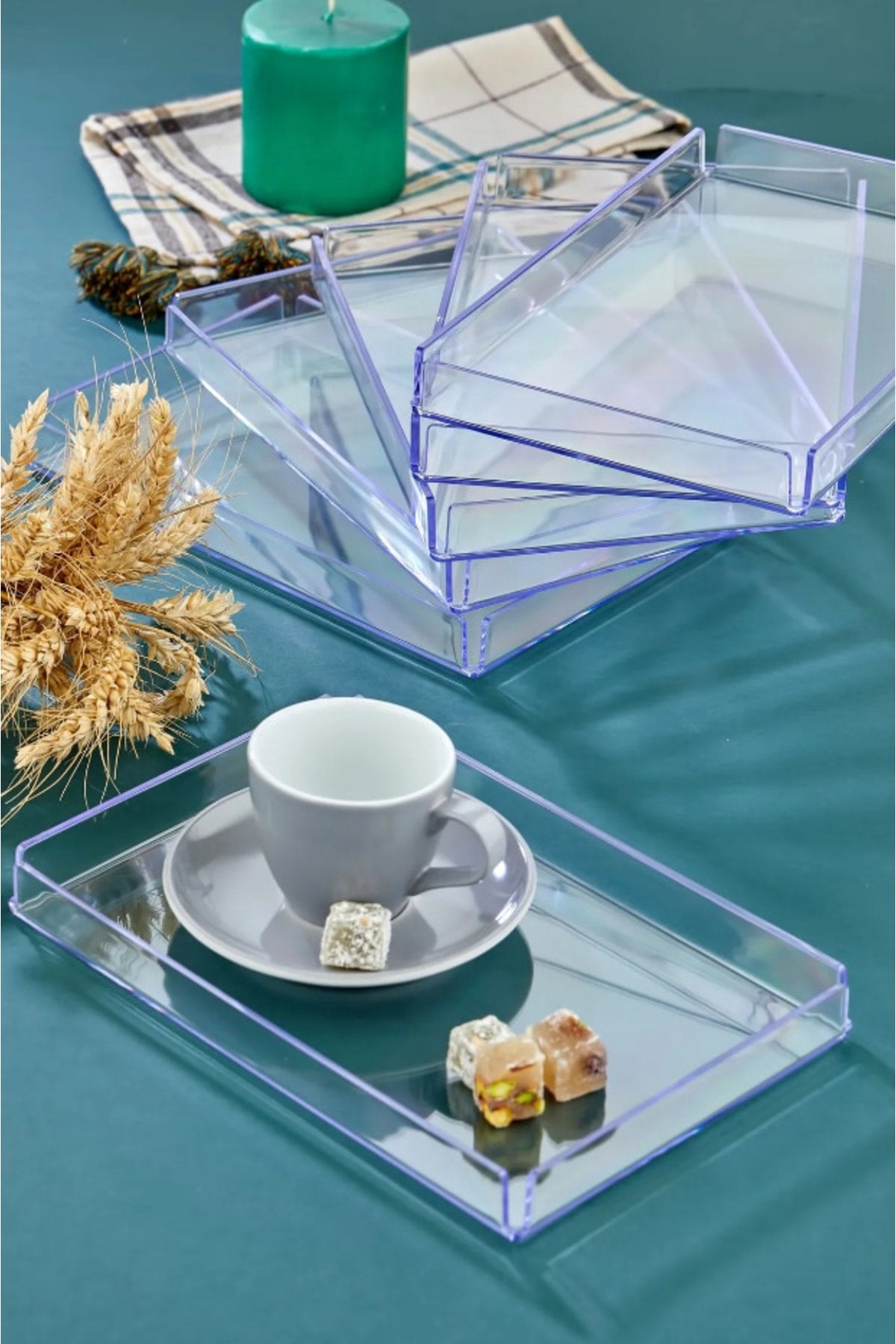 6 Pieces Crystal Serving Tray - Transparent Coffee Presentation 6 Pieces Decorative Special Series Trays