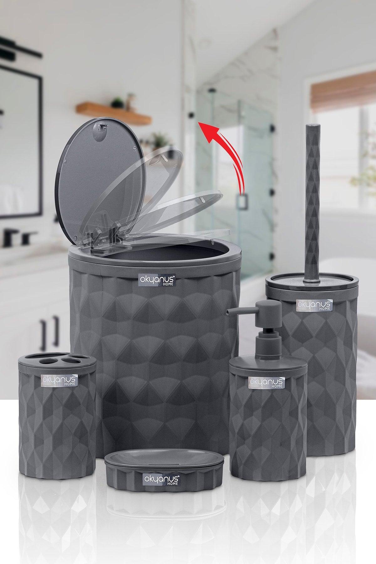 Diamond Anthracite Click Cover 5 Pcs Bathroom Set - Swordslife