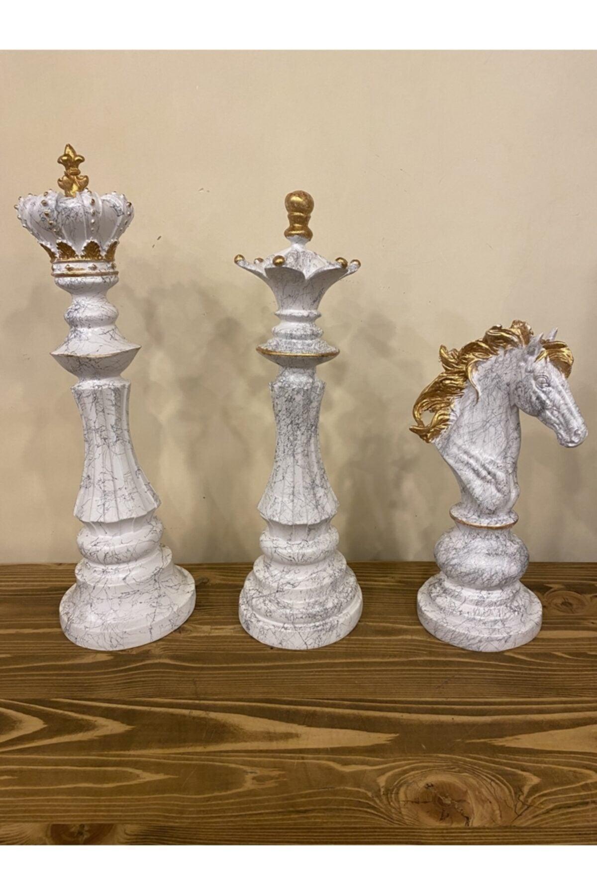 Trio Chess Set Statue Decorative Marble Patterned Trinket - Swordslife