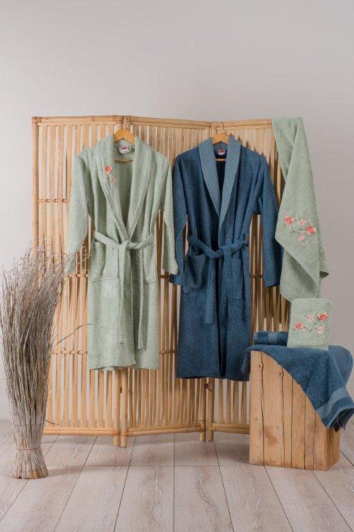 Bamboo 6 Piece Family Bathrobe Set Embroidered Alvin Green Blue - Swordslife