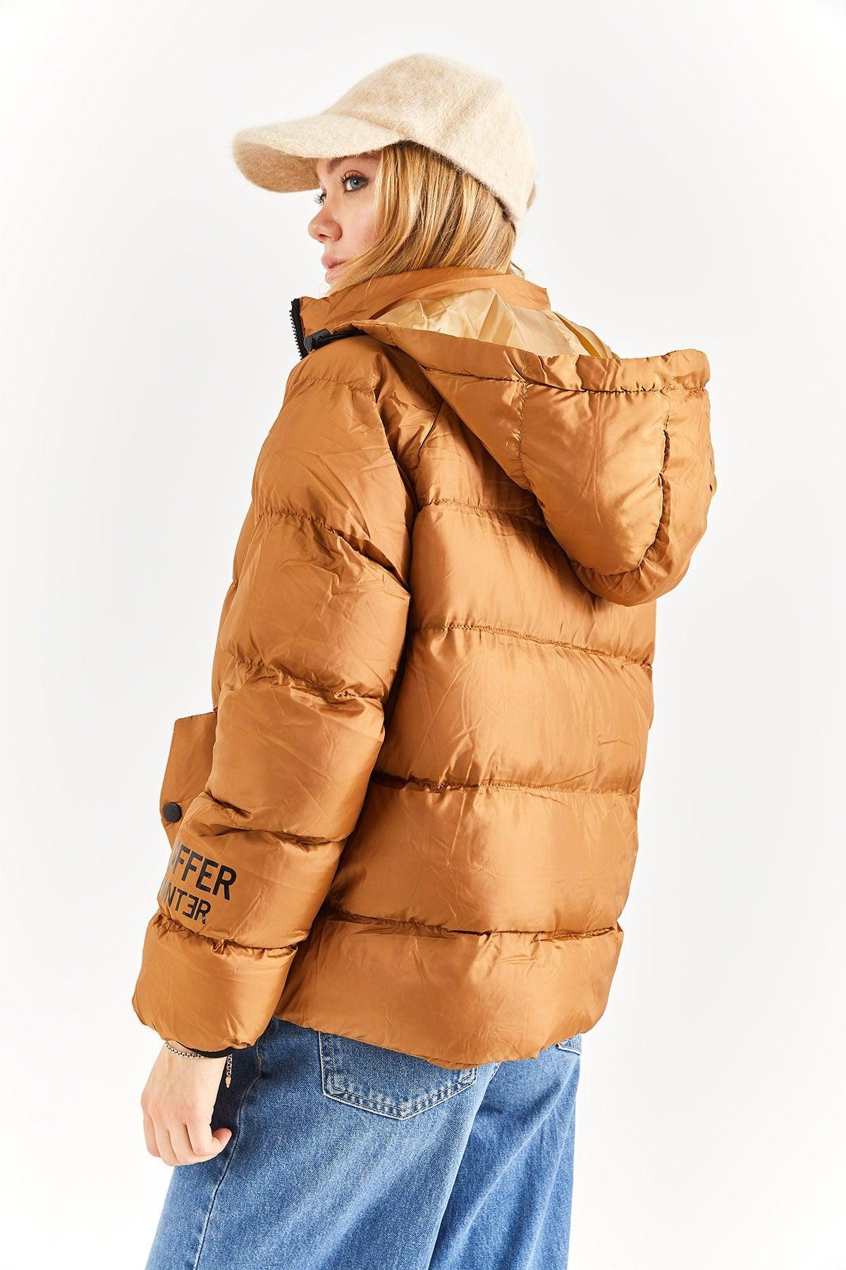 Women's Taba Hooded Print Detail Down Jacket - Swordslife