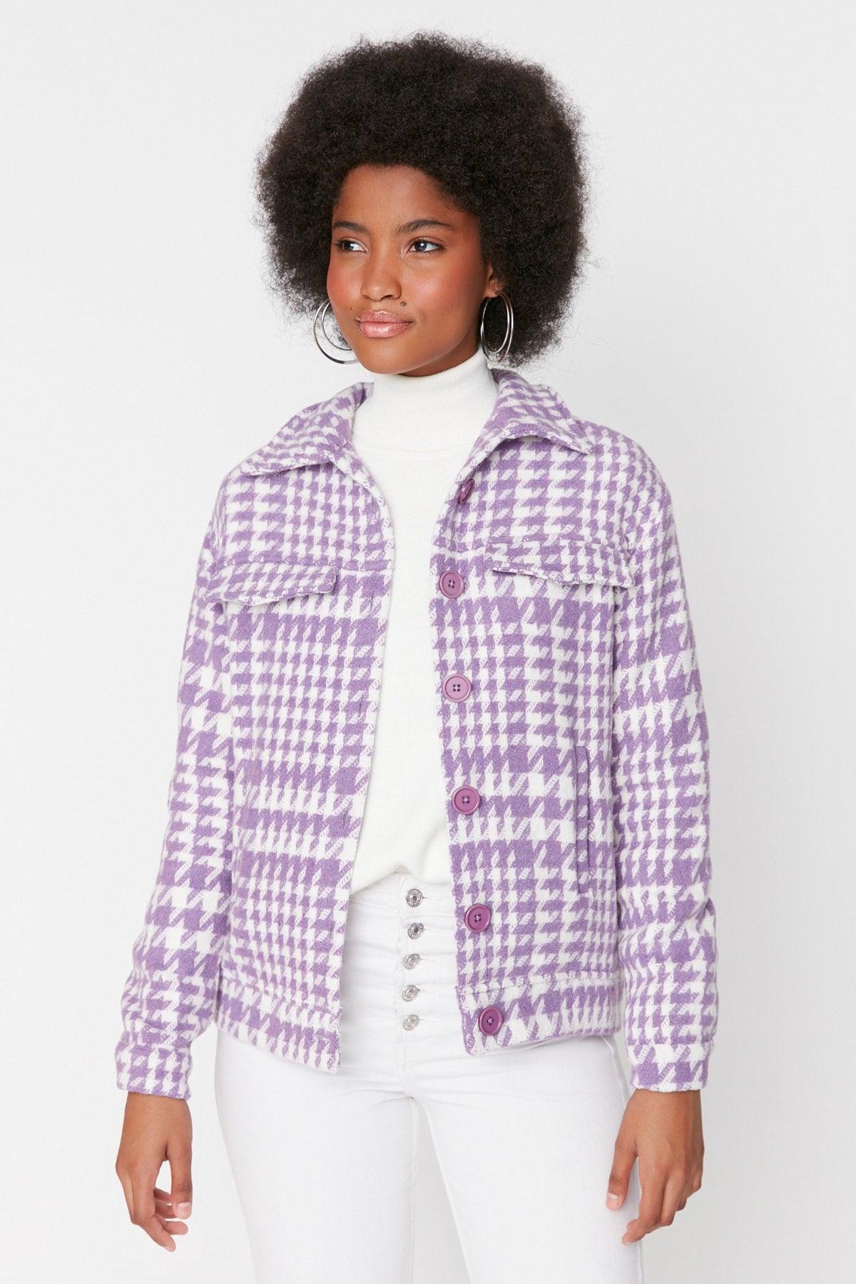 Lilac Buttoned Jacket Cachet Coat TWOAW20MO0118 - Swordslife