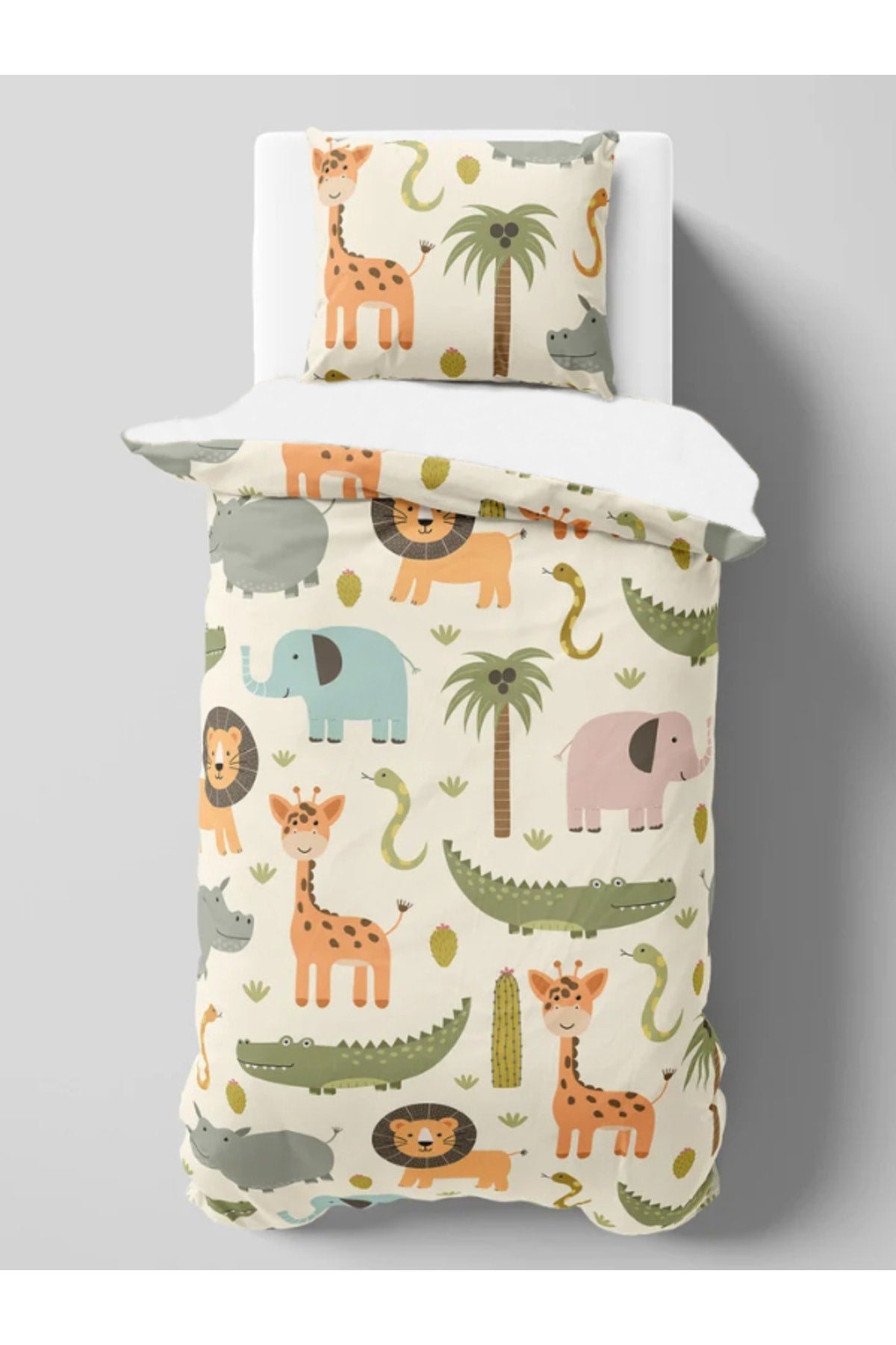 Satin Cotton Safari Patterned Animal Themed Kids Room Kids Bed Linen Set