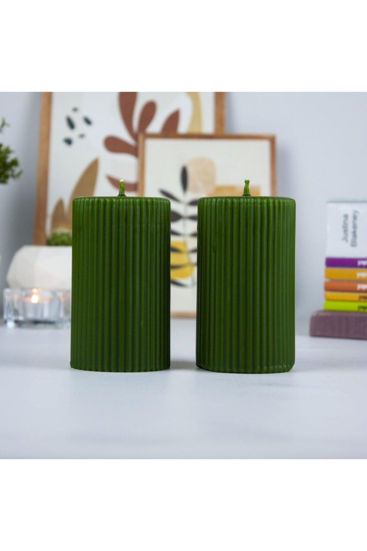 Corrugated Cylinder Set of 2 Candles 10 Cm Green - Swordslife