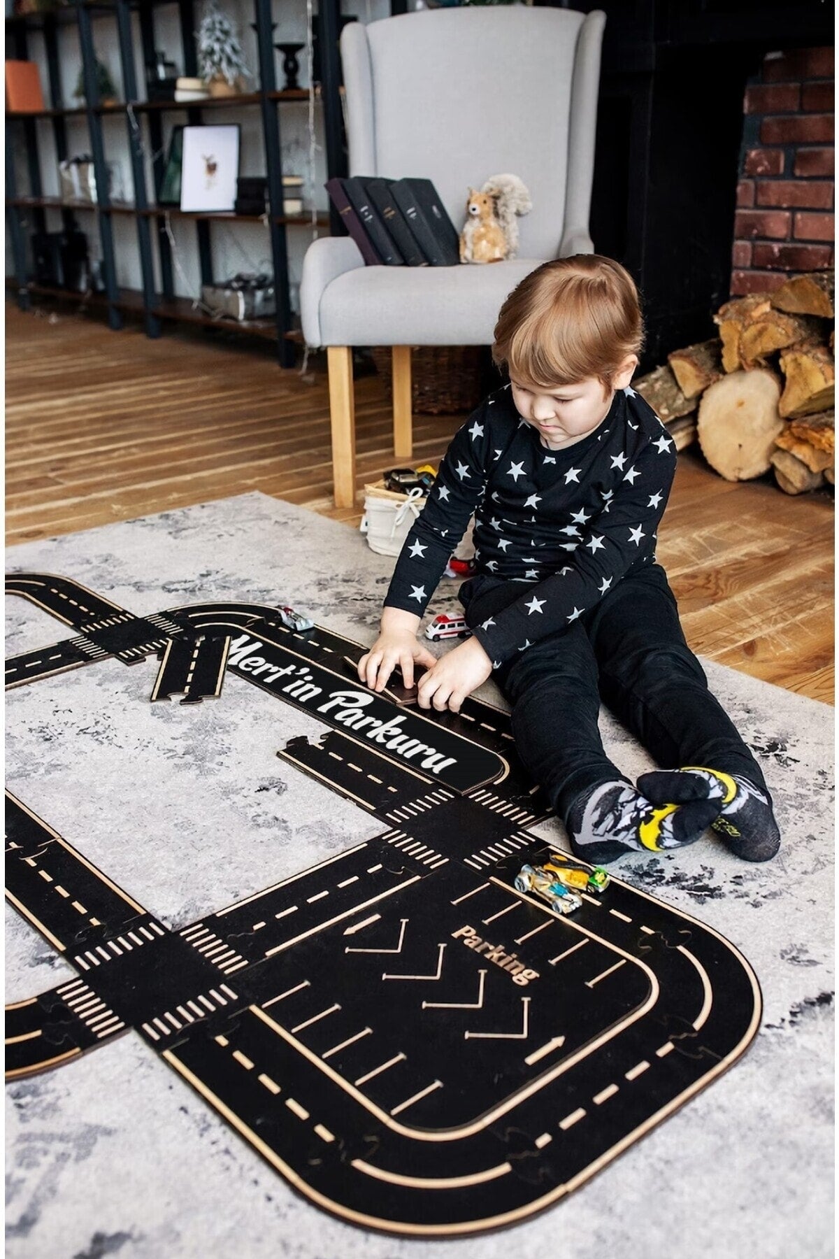 Toy Vehicle Track (medium) -Educational And Fun Road Construction Wooden Toy - Highway Puzzle