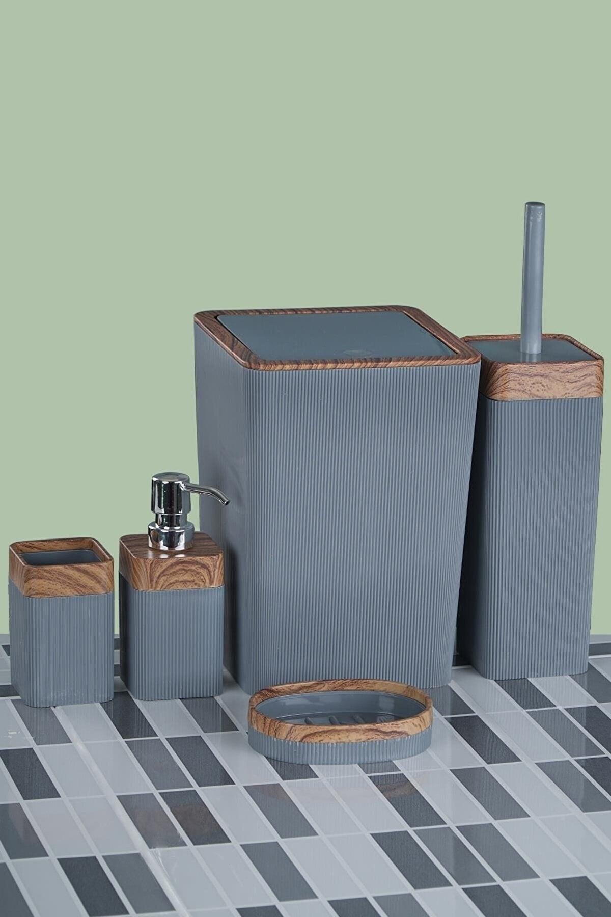 Still Rattan 5 Piece Wooden Square Bathroom Set Gray - Swordslife