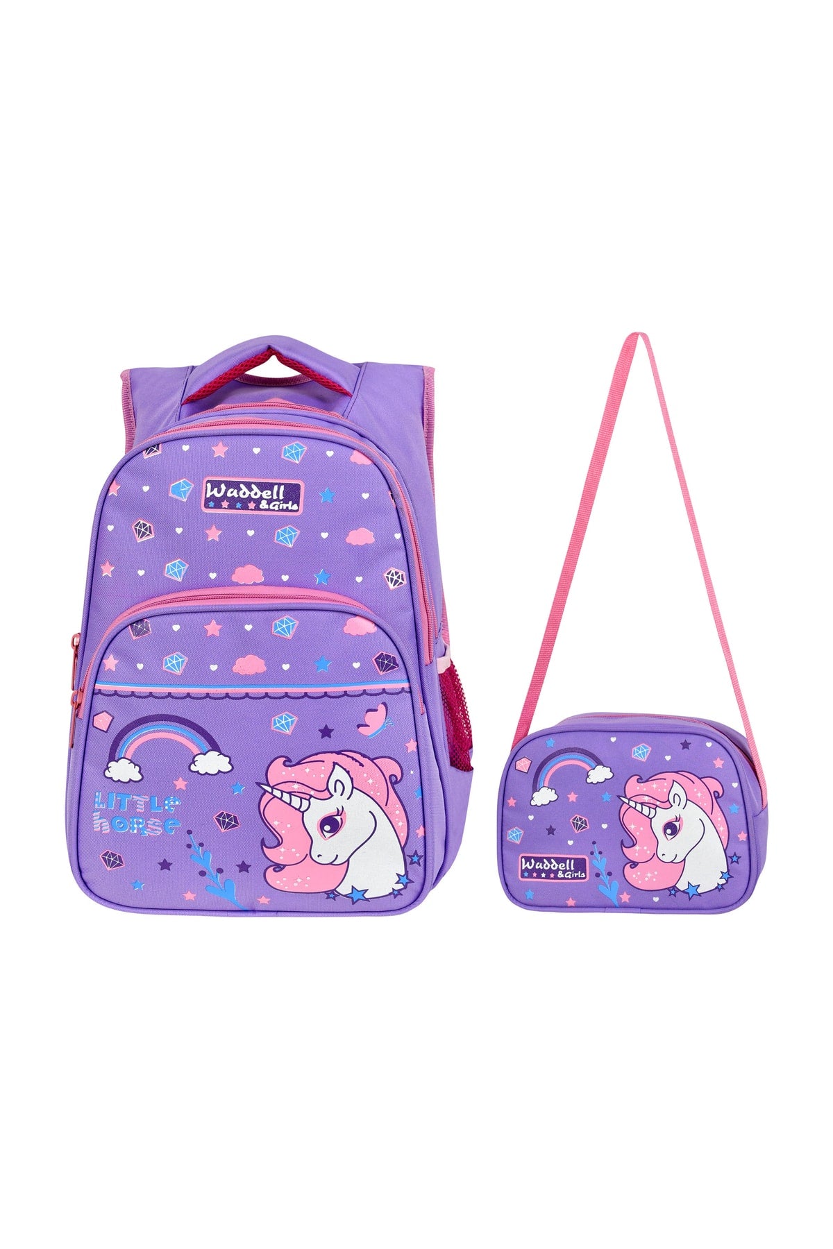 Licensed Lilac Little Horse Patterned Girl Primary School Backpack And Lunch Box