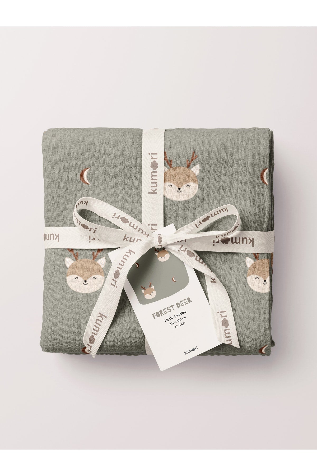 Forest Deer Organic Crinkle Square Muslin Cover 100 x 100 cm