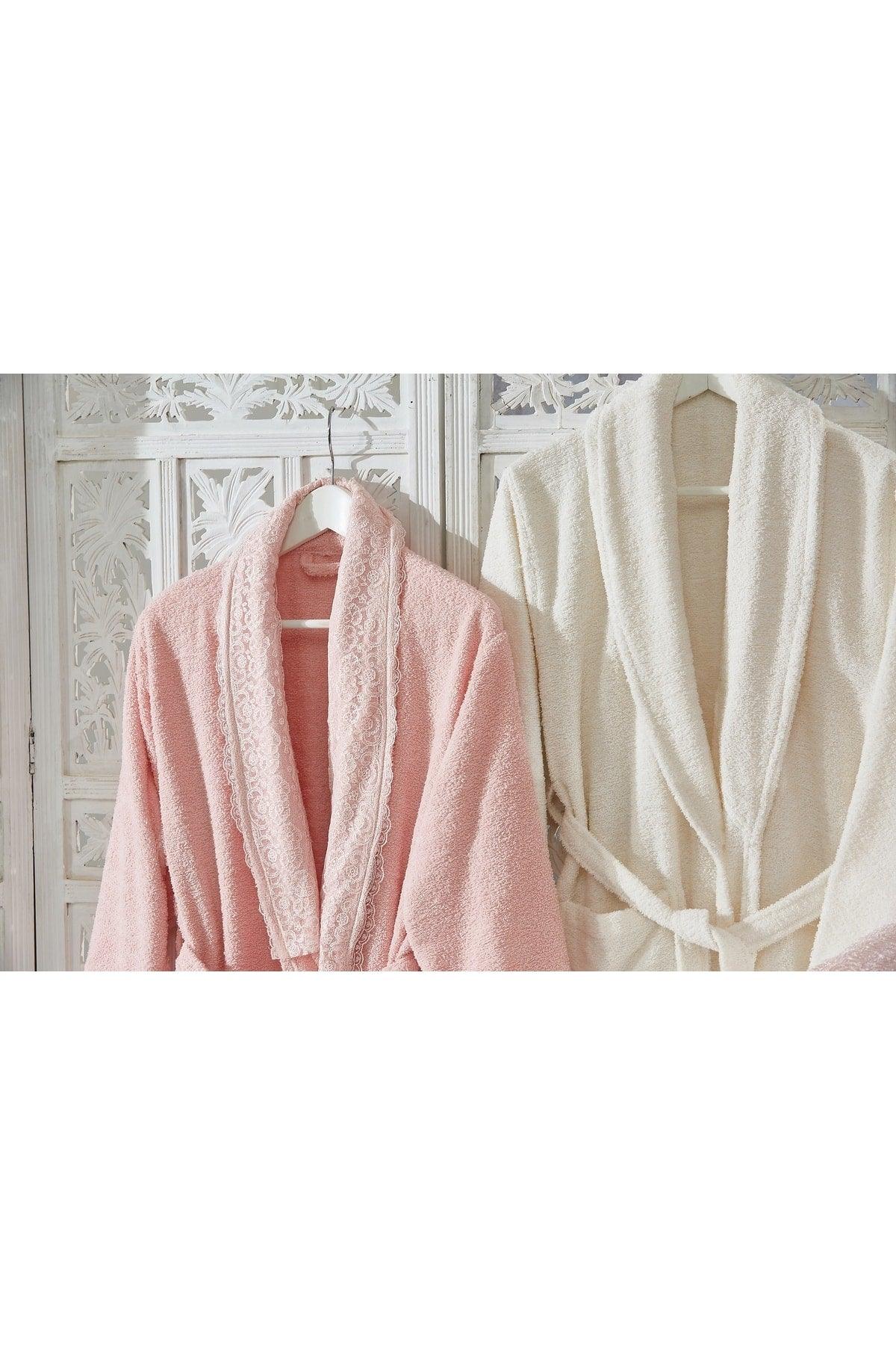 Family Lace Pink & Cream Family Bathrobe Set 6 Pieces Dowry Women Men Bathrobes Bath Towel Set - Swordslife