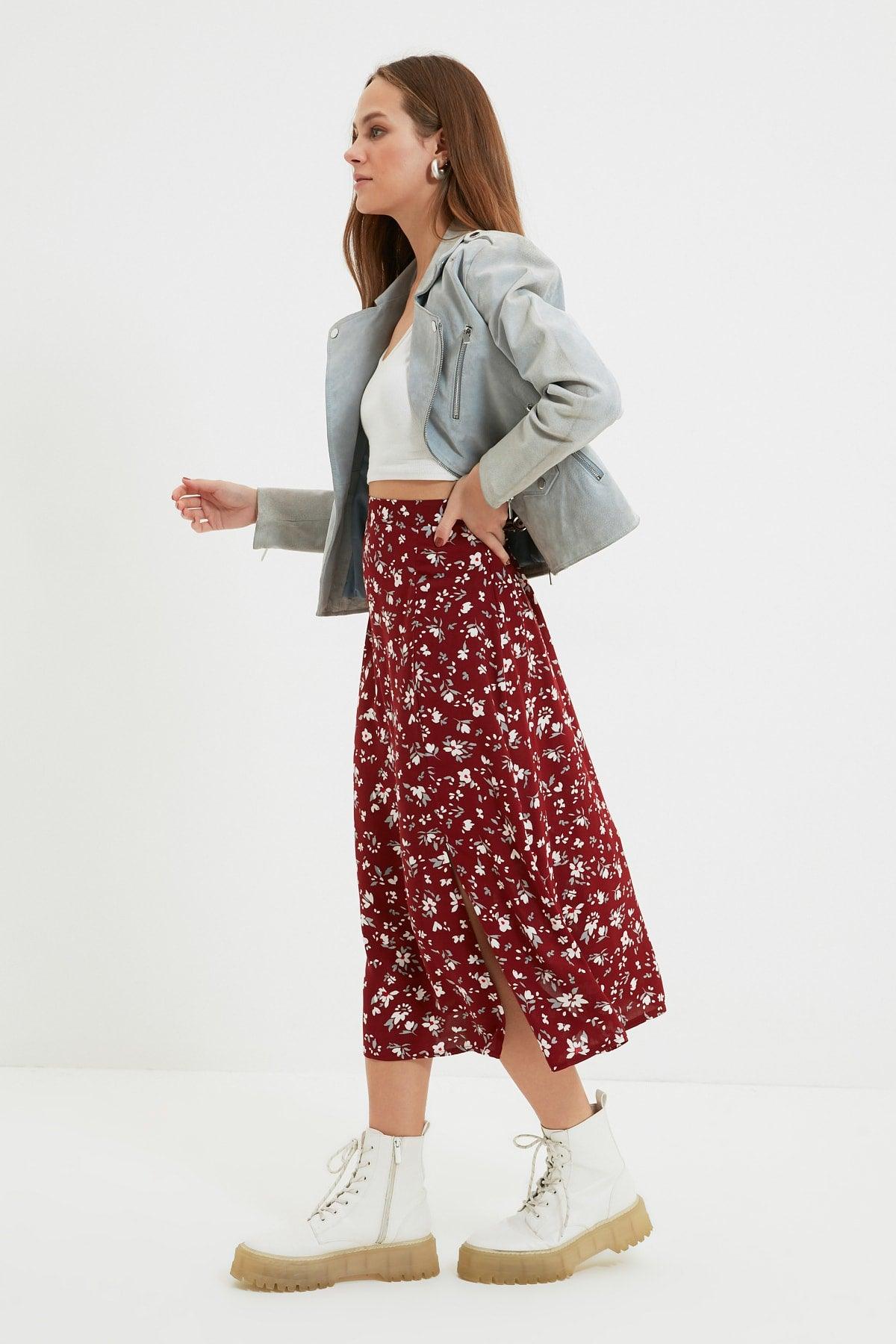 Burgundy Floral Skirt - Swordslife