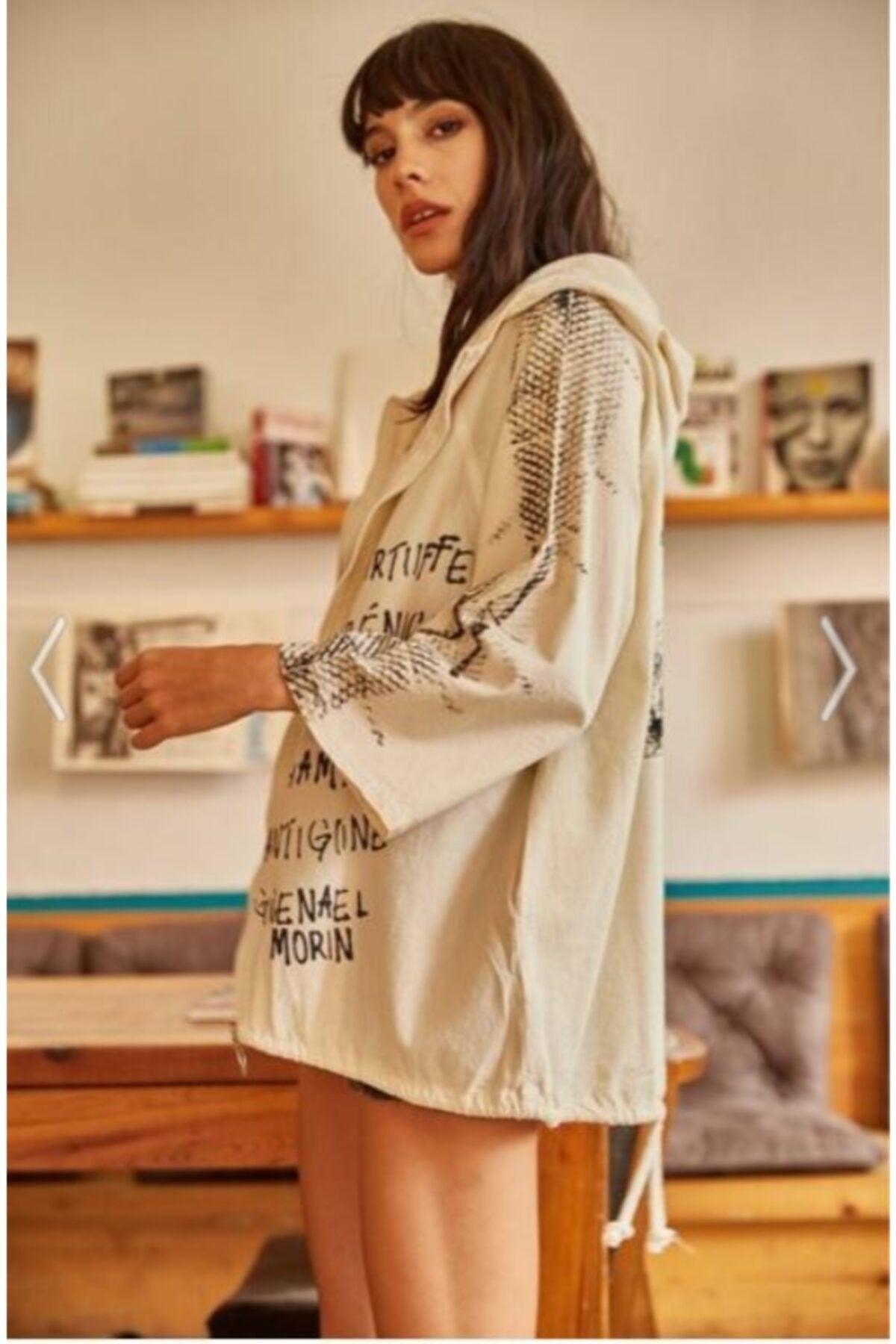 Women's Stone Back Printed Linen Jacket Beige - Swordslife