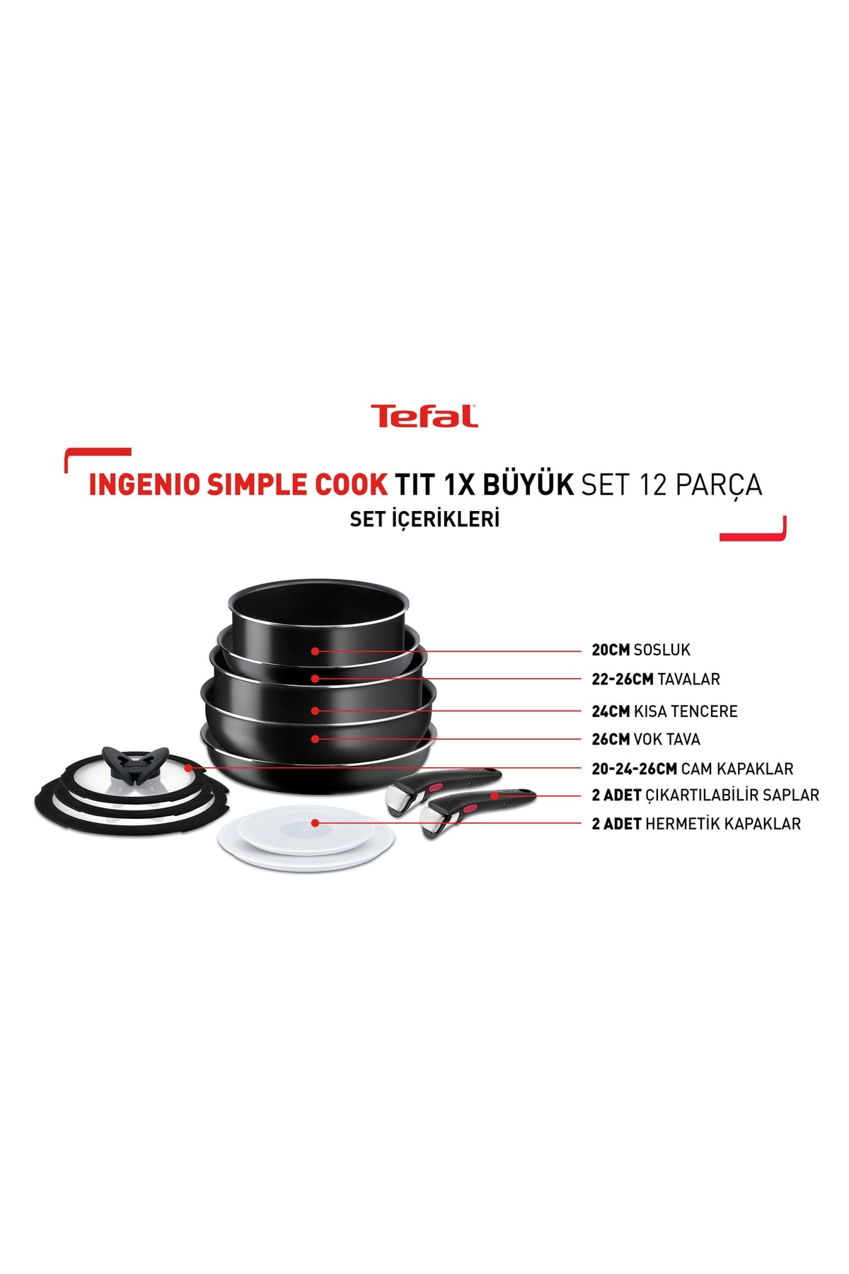 L15392 Ingenio Titanium 1X SimpleCook Large Pan and Pot Set 12 Pcs