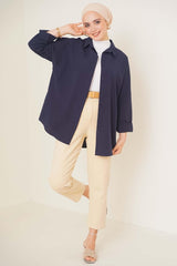 103901 Oversize Basic Hijab Shirt - Navy Blue - Swordslife