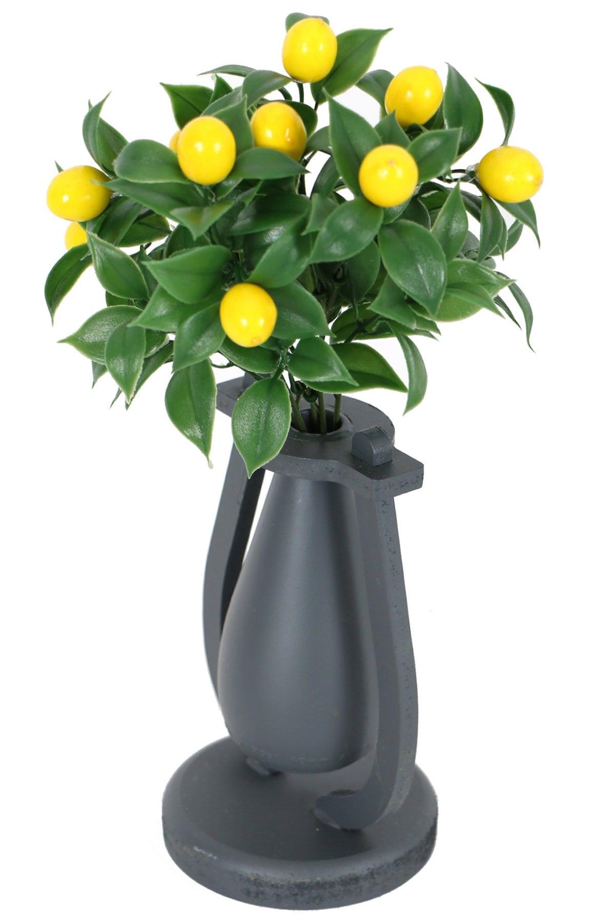 Artificial Lemon Bunch in Decorative Mini Vase 30 Cm - Swordslife