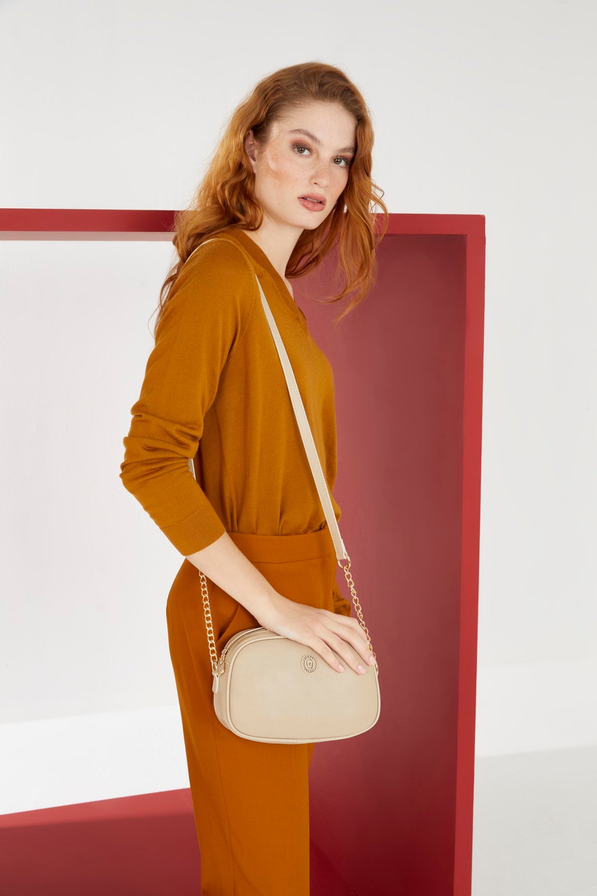 Print Sand Beige Women's Shoulder Bag 05PO22Y1543