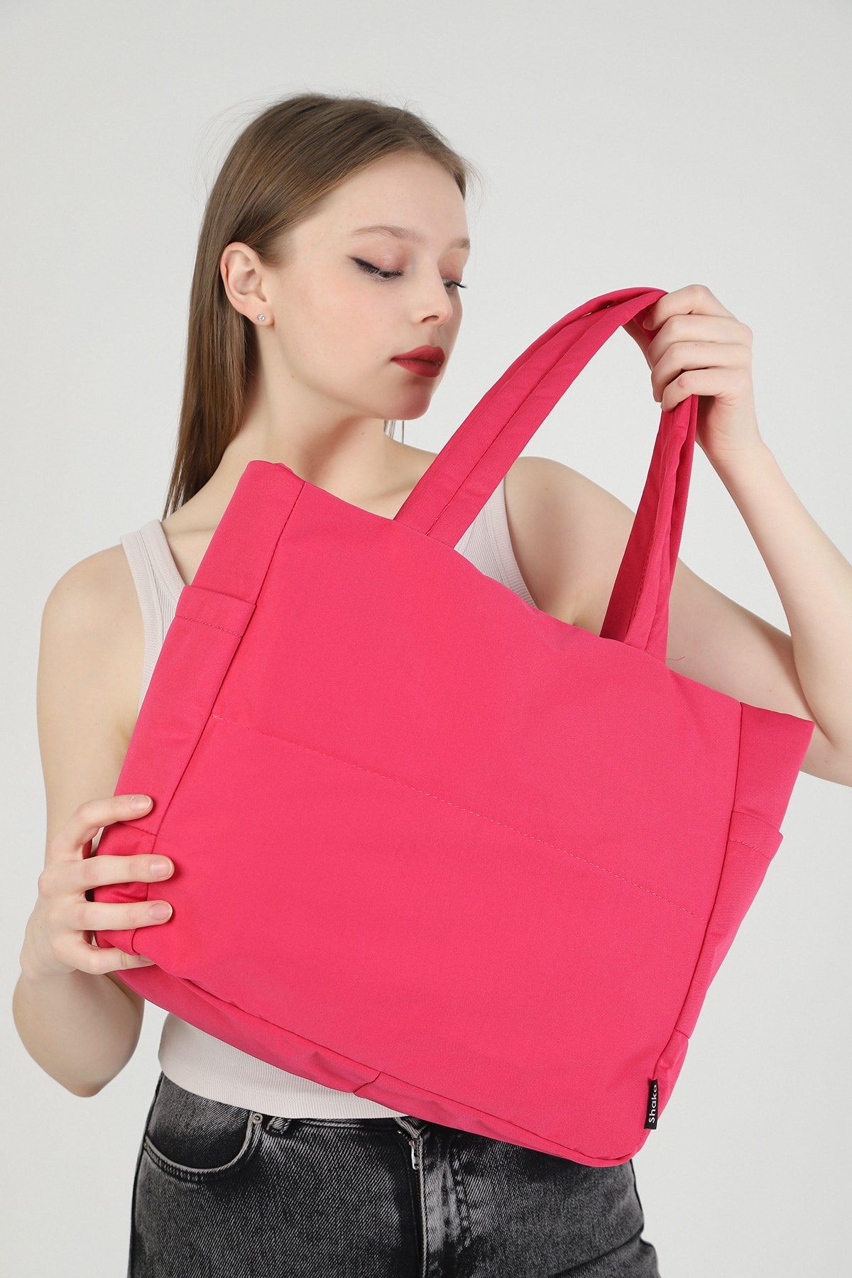 Fuchsia U25 3-Compartment Side 2 Pocket Detailed Zipper Closure Canvas Women's Arm And Shoulder Bag B:35 E:35 G