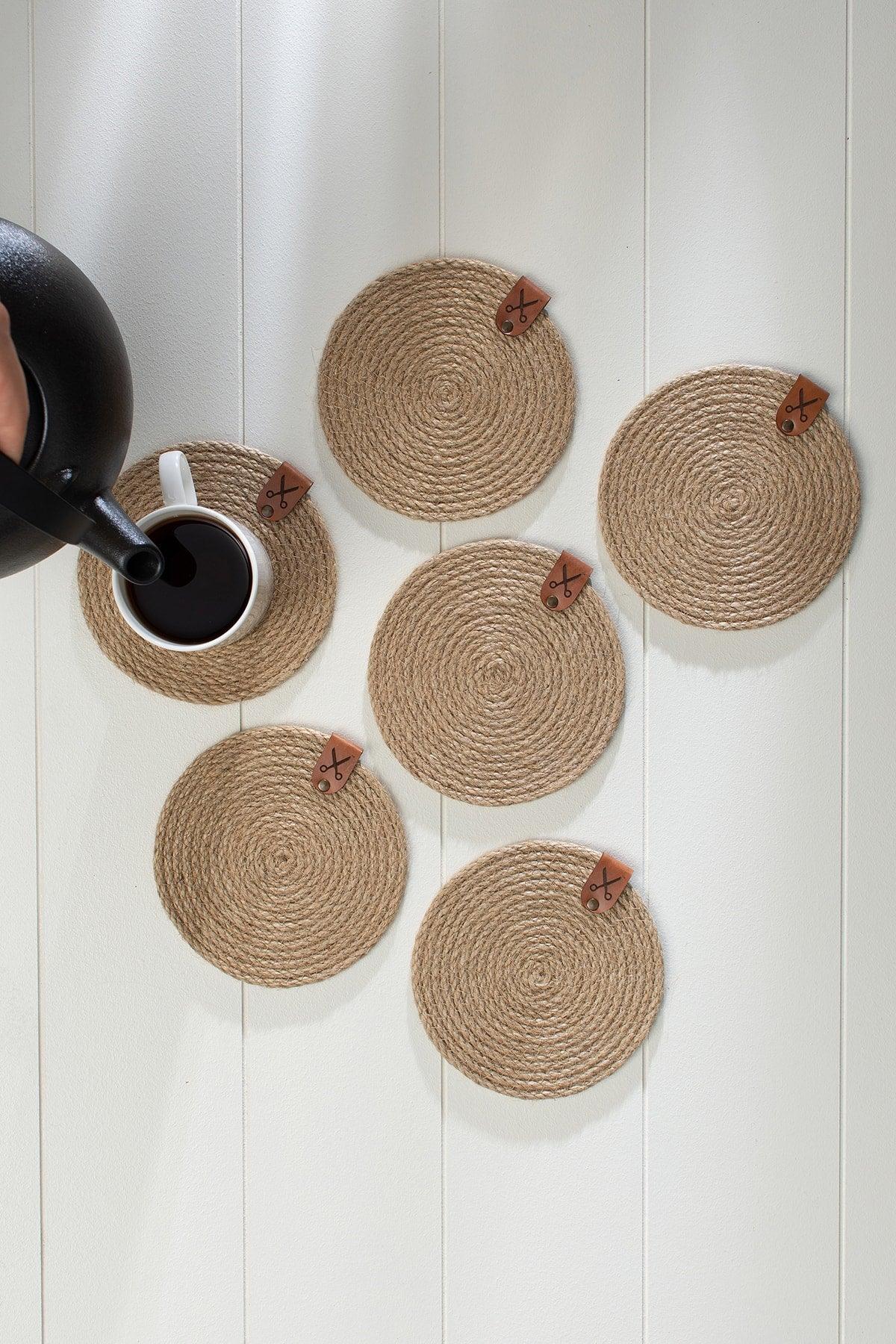 6 Pieces 13cm Natural Jute Straw Weave Coaster Presentation Set - Swordslife