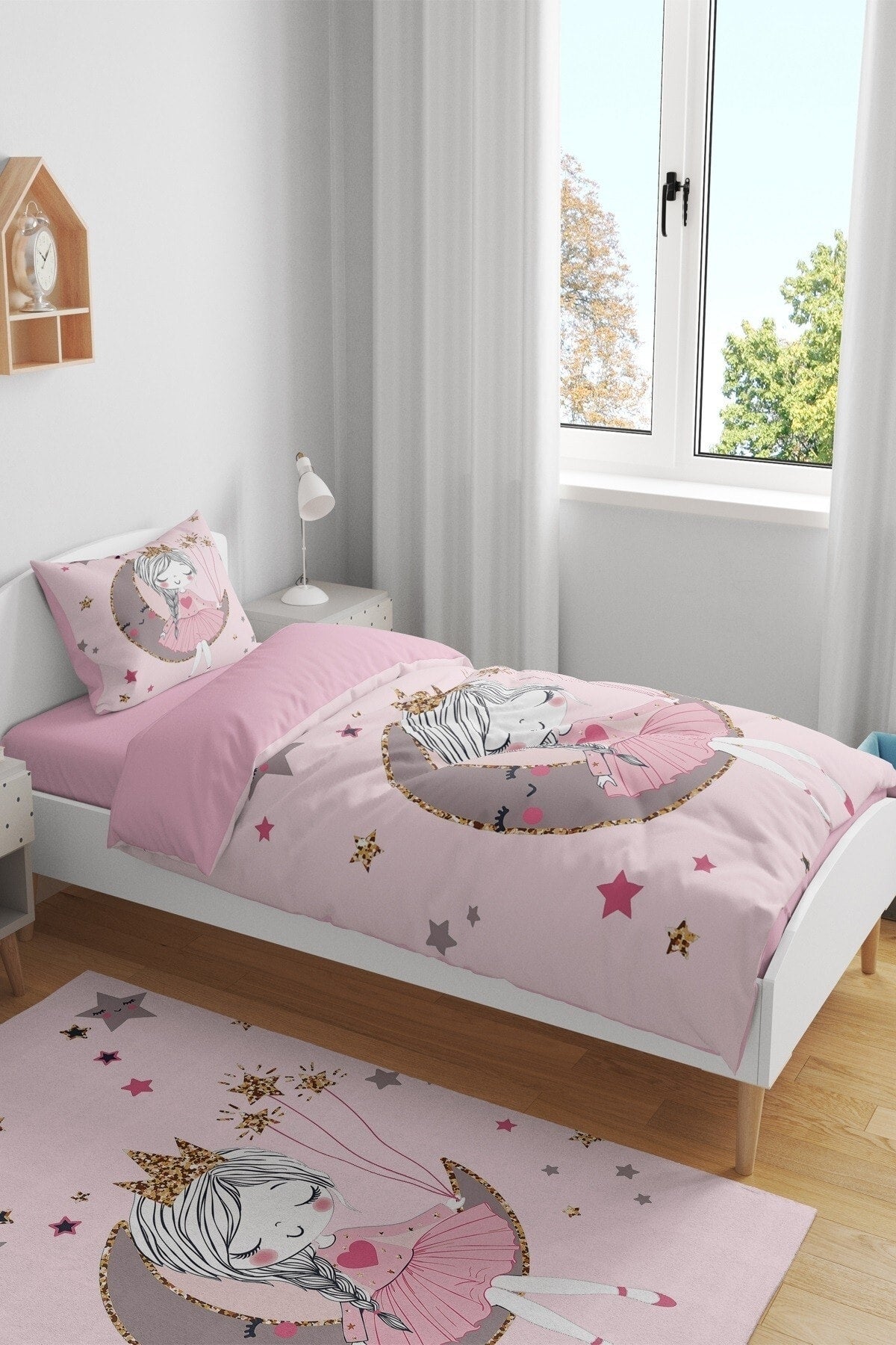 Pink Moon Princess Patterned Single Baby Child Duvet Cover Set