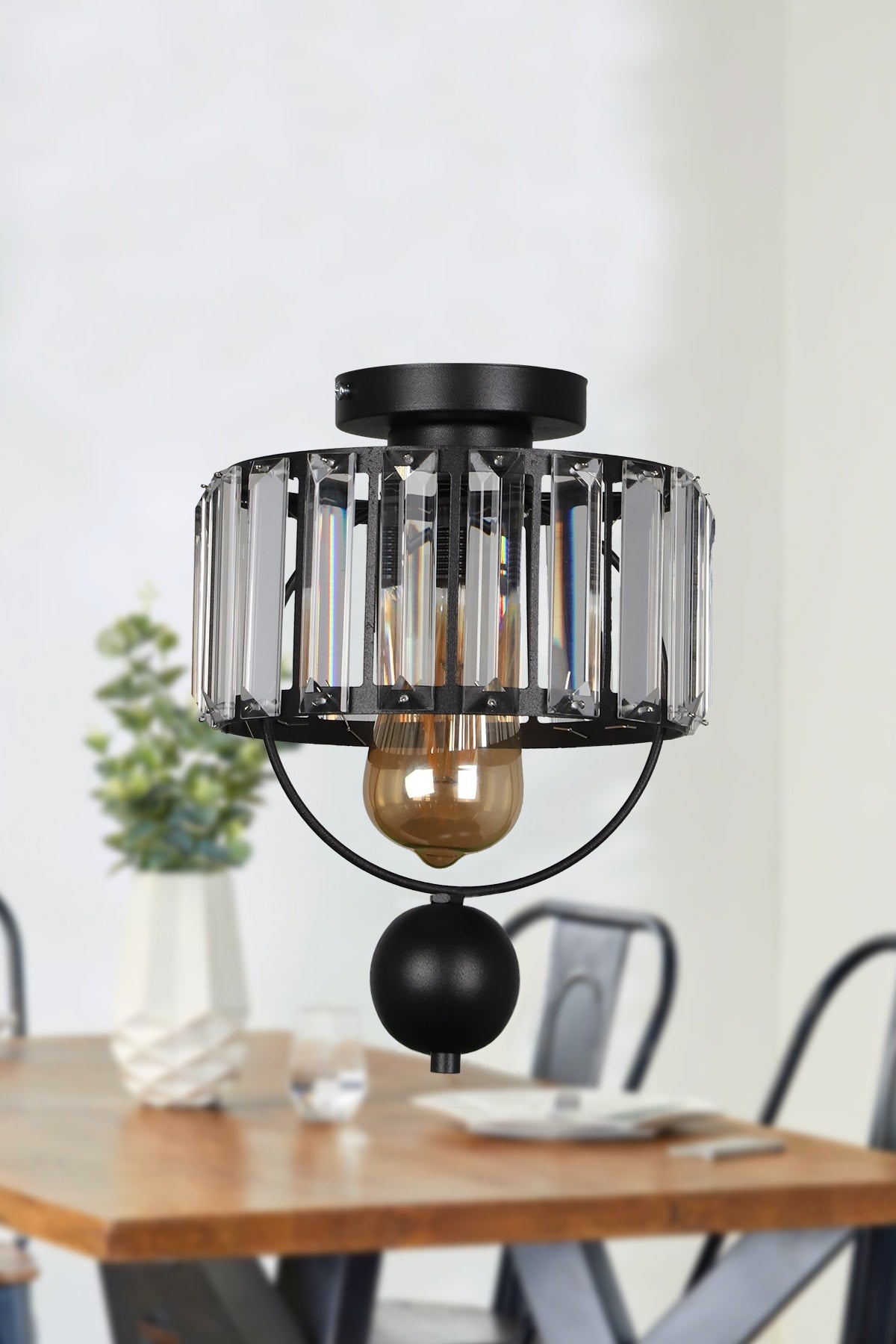 Gallon Single Lux Crystal Black Ceiling Mount Chandelier