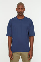 Navy Blue Men's Basic Crew Neck Oversize Short Sleeve T-Shirt TMNSS22TS0300