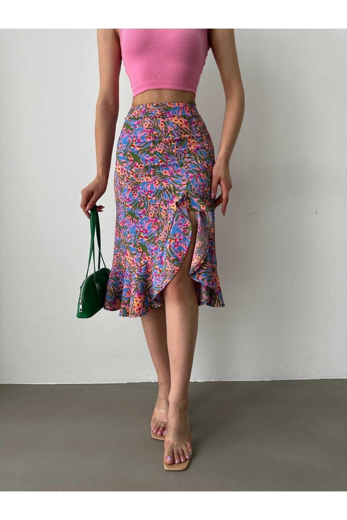 Floral Patterned Slit Cloth Midi Skirt - Swordslife