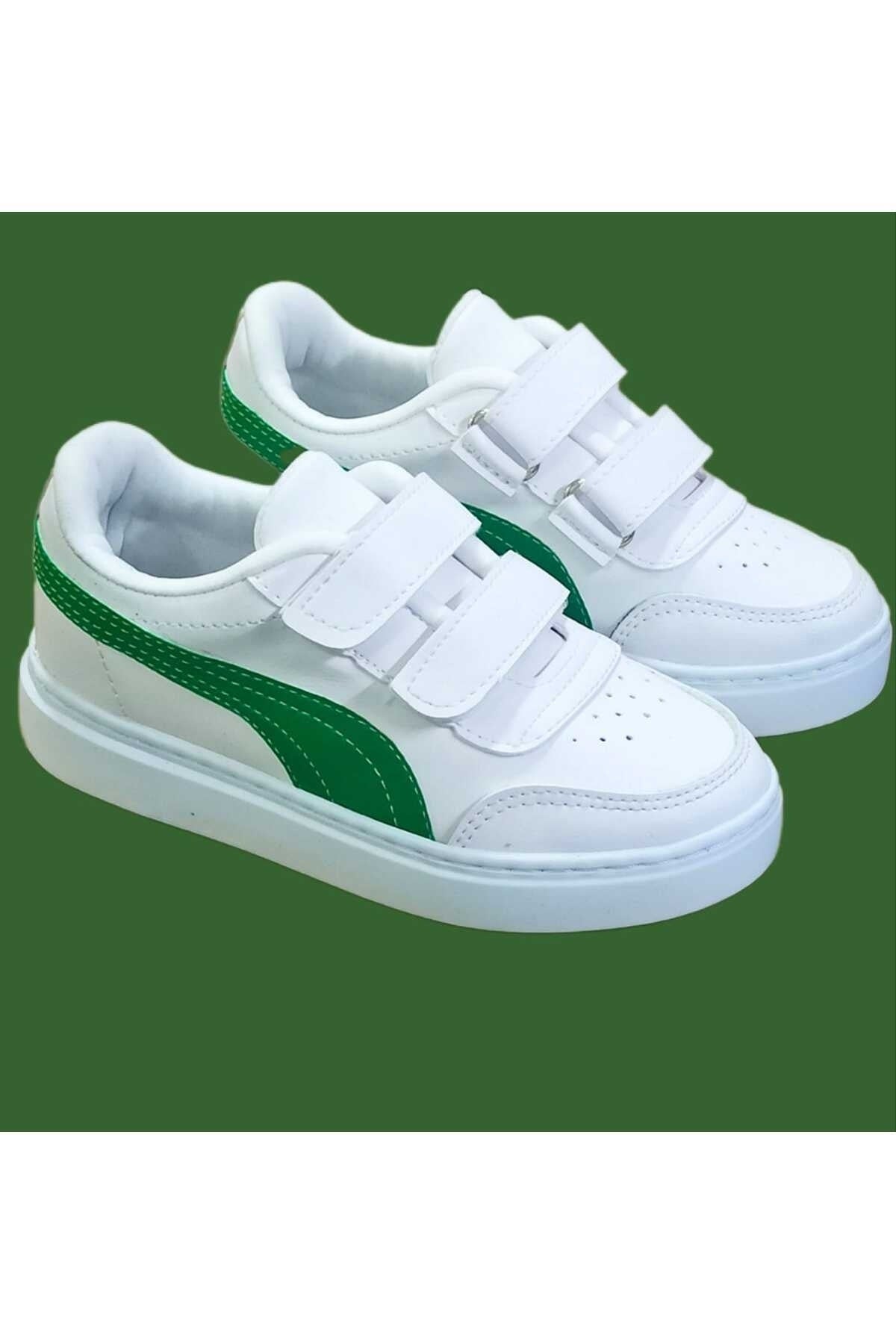 Kids Shoes White Green, Soft Stitched Anti-Slip Sole Velcro Kids Sneakers