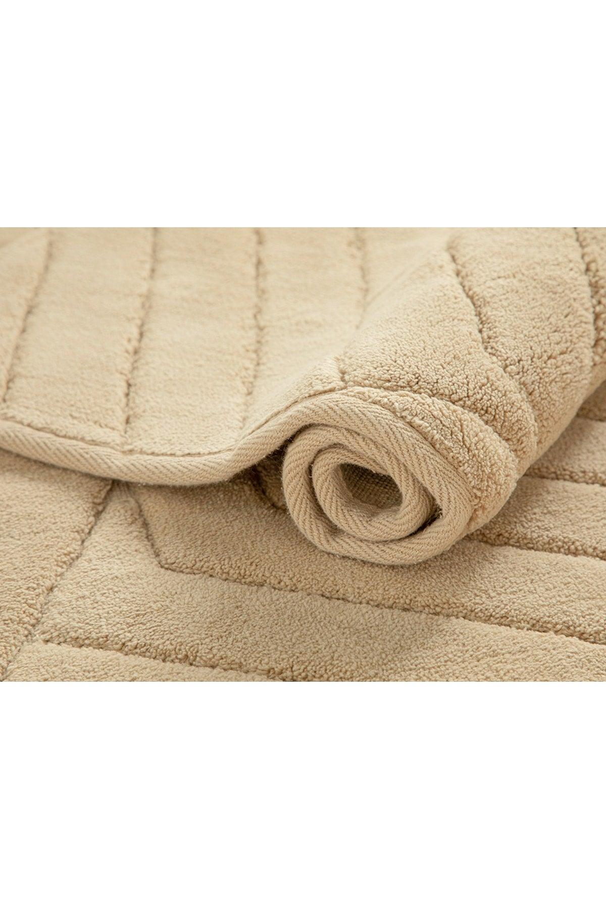 Wavy Cotton Bath Mat Set 60x100 Cm 60x50 Cm Beige - Swordslife