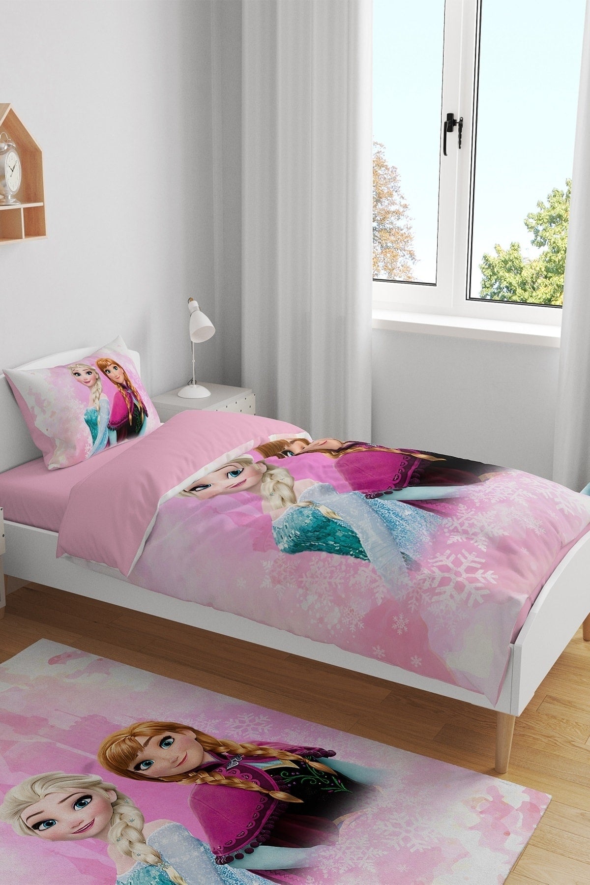 Pink Snow Crystal Princesses Patterned Single Baby Kids Duvet Cover Set