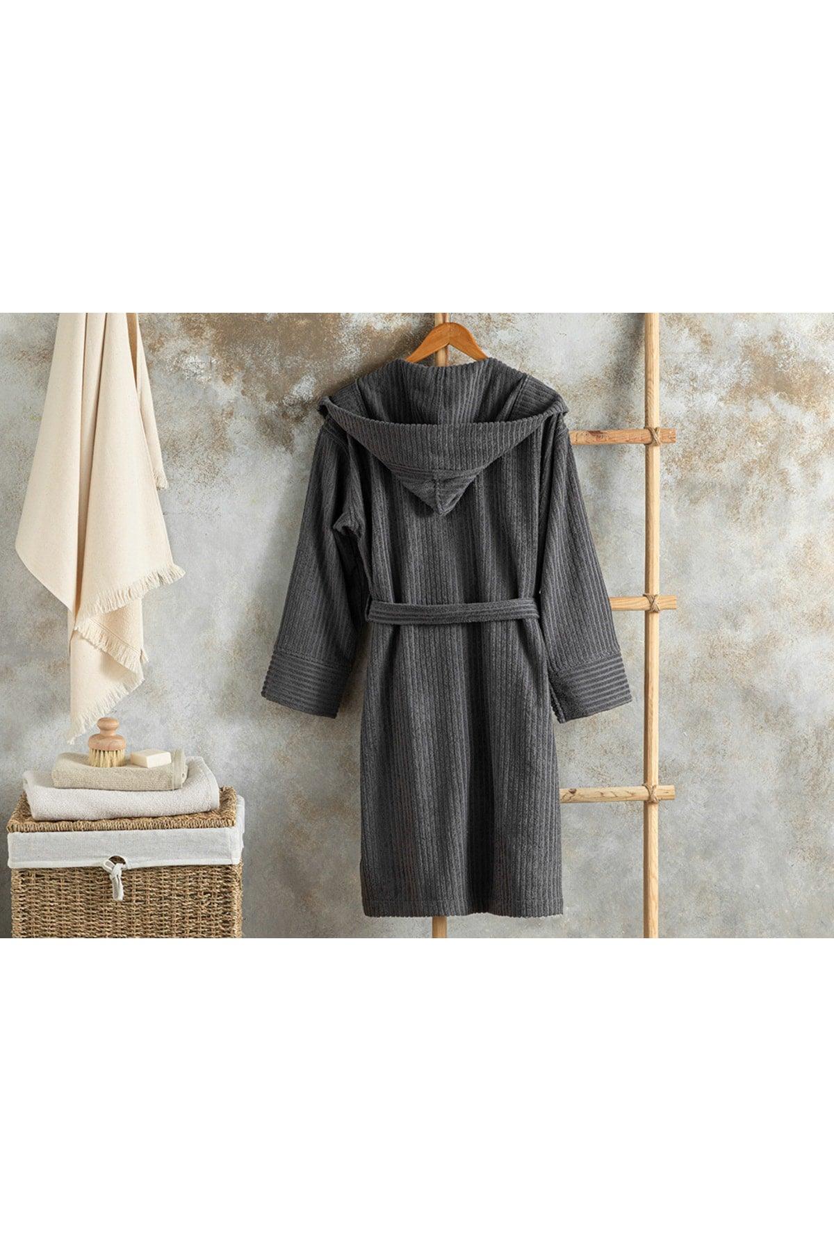 Stripe Cotton Cord Bathrobe Sm Anthracite - Swordslife