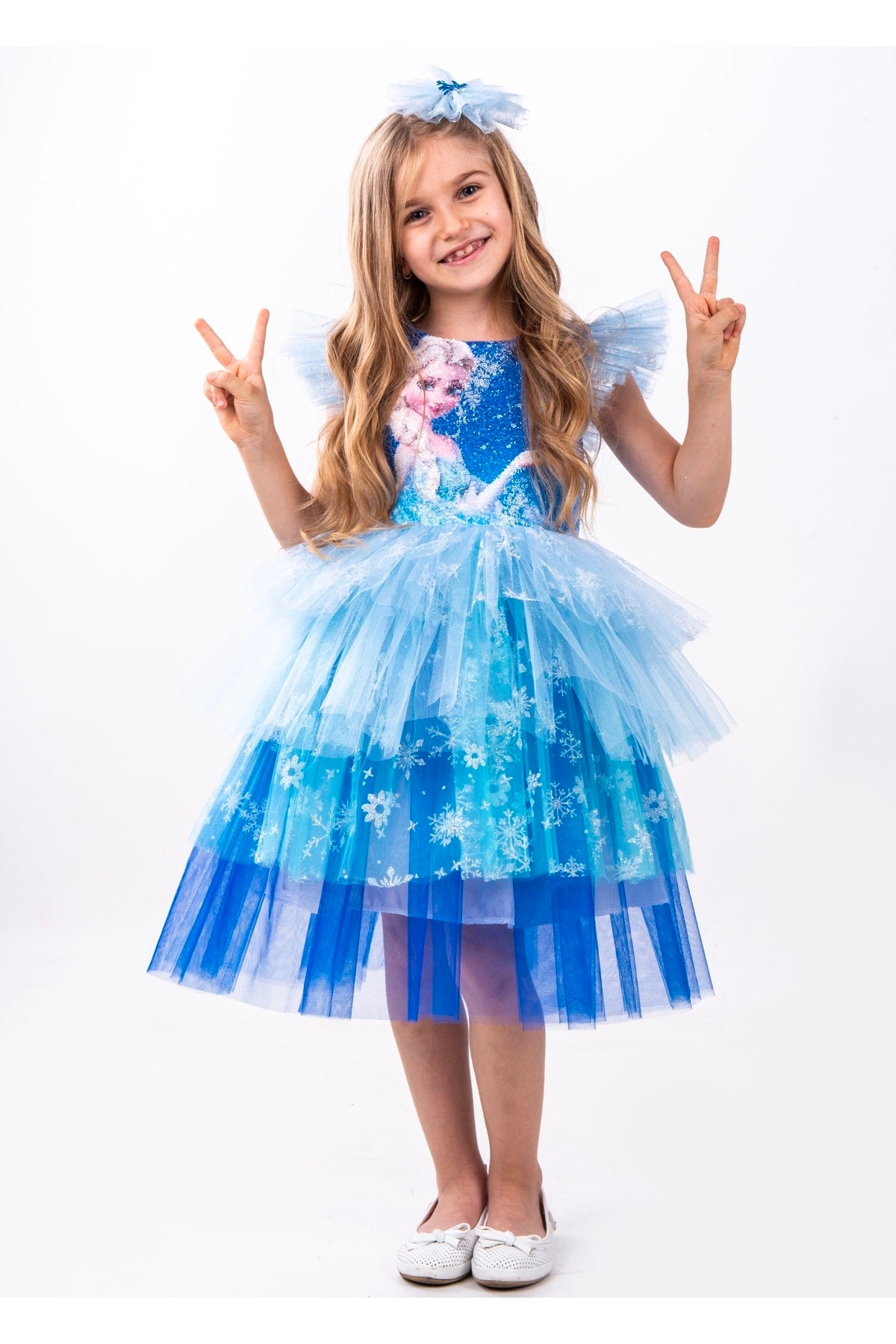 Sequin Printed Elsa Snow Queen Girl Party Dress