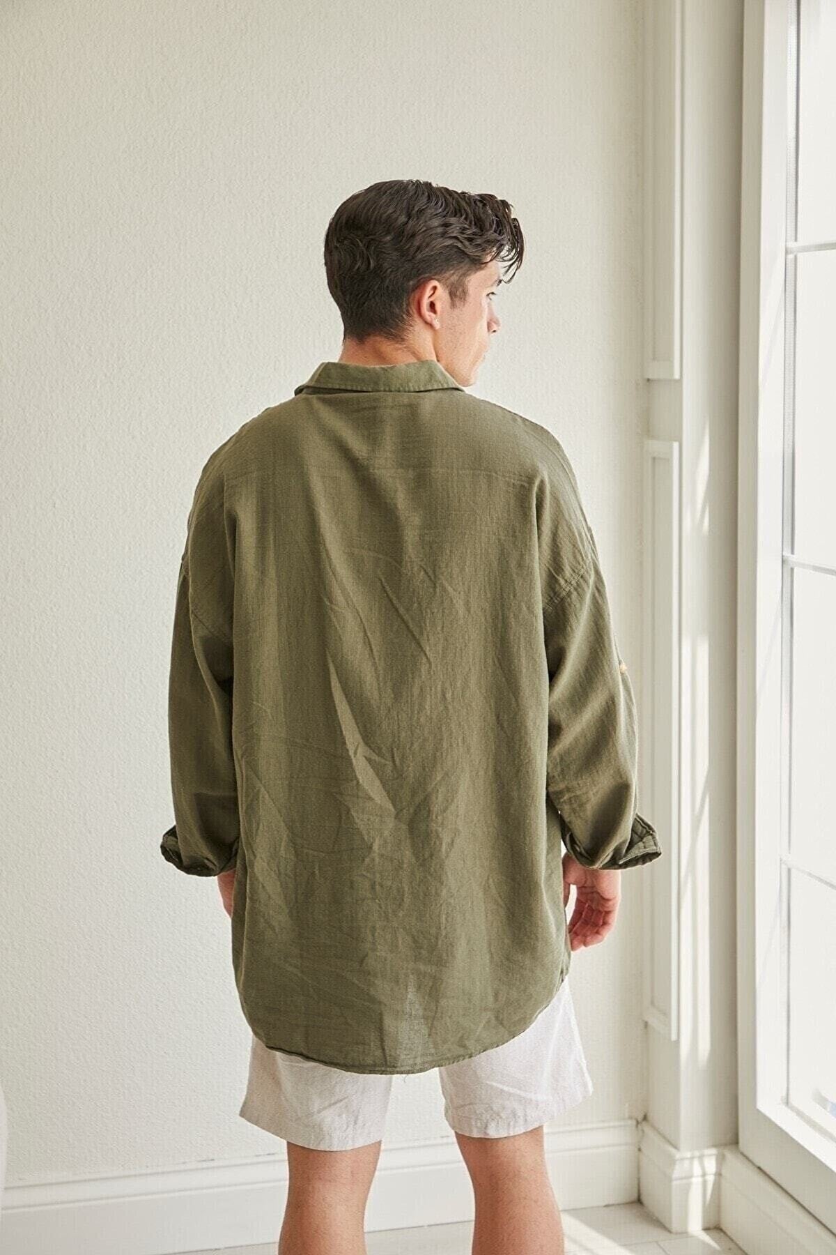 Textured Oversize Shirt Khaki 70171009 Shirt