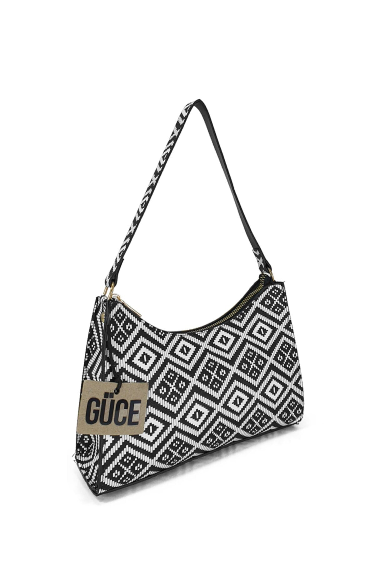 Women's Black White Geometric Patterned Baguette Baguette Hand And Shoulder Bag Gc0090geometric