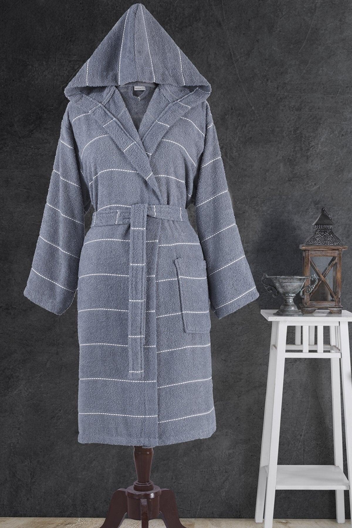 Gray Striped Hooded Bathrobe - Swordslife