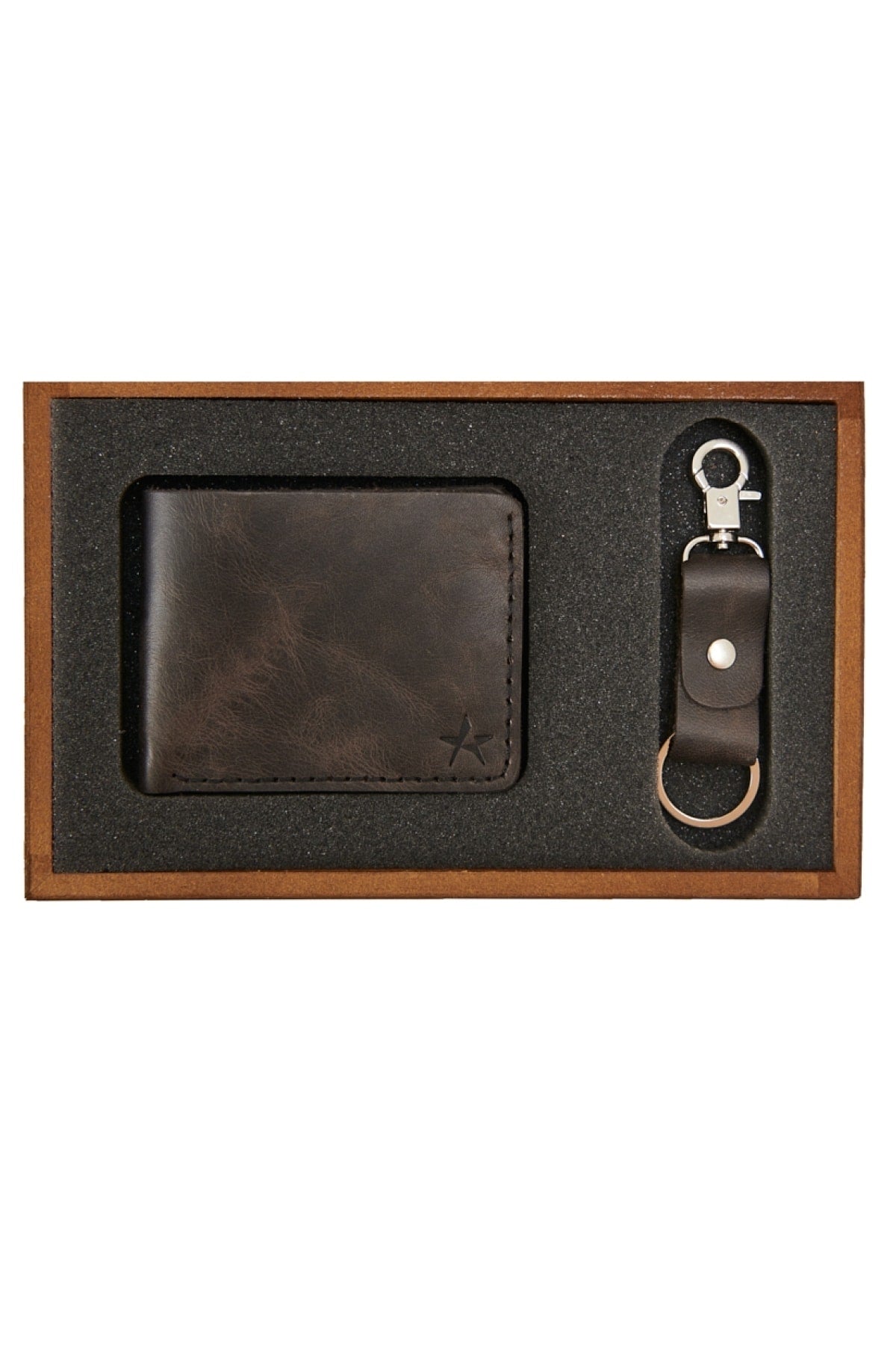 Men's Black 100% Genuine Leather Wallet Keychain