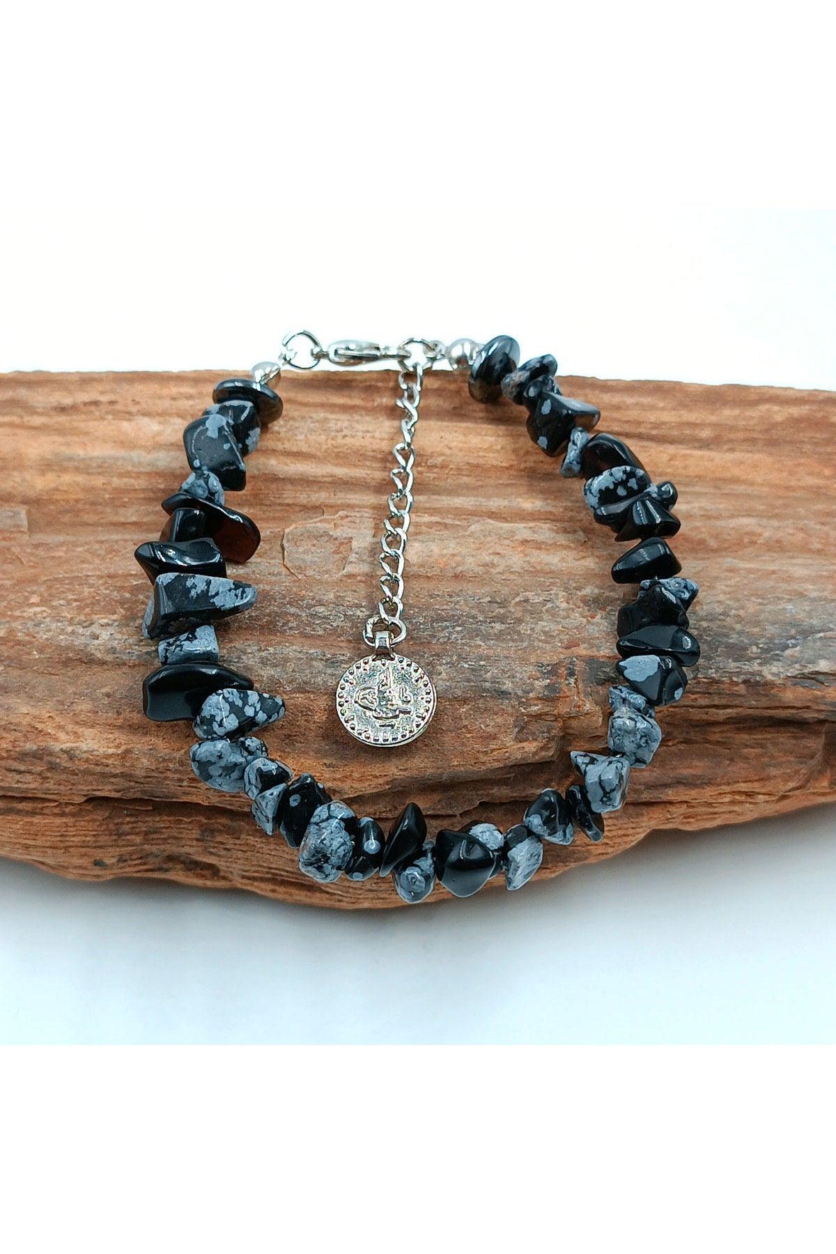 Natural Stone Snowy Obsidian Broken Natural Stone Bracelet Women's Bracelet - Swordslife