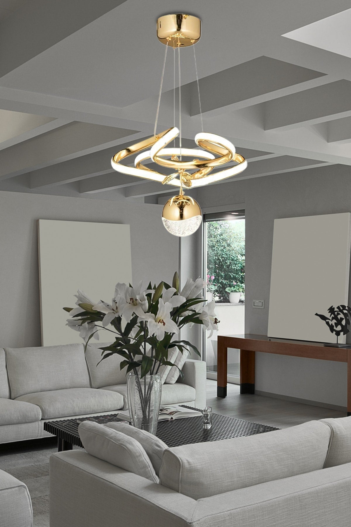 Modern Single Pendant Lamp Power Led Chandelier Concept Product Gold Yellow Led Chandelier