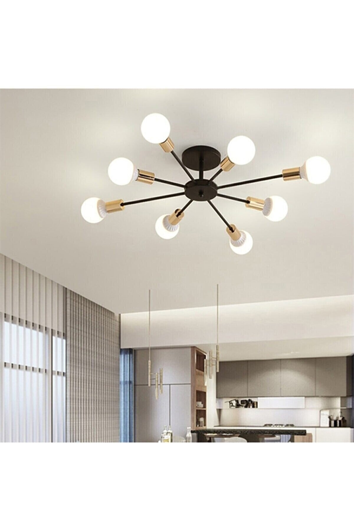 Yıldız Living Room - Kitchen - Cafe Model Ceiling Plate 8-Piece Chandelier (WITHOUT BULB)