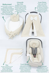Babynest Orthopedic Baby Mattress, Pique and Stroller Accessories Set of 6, Rainbow Series, Cream