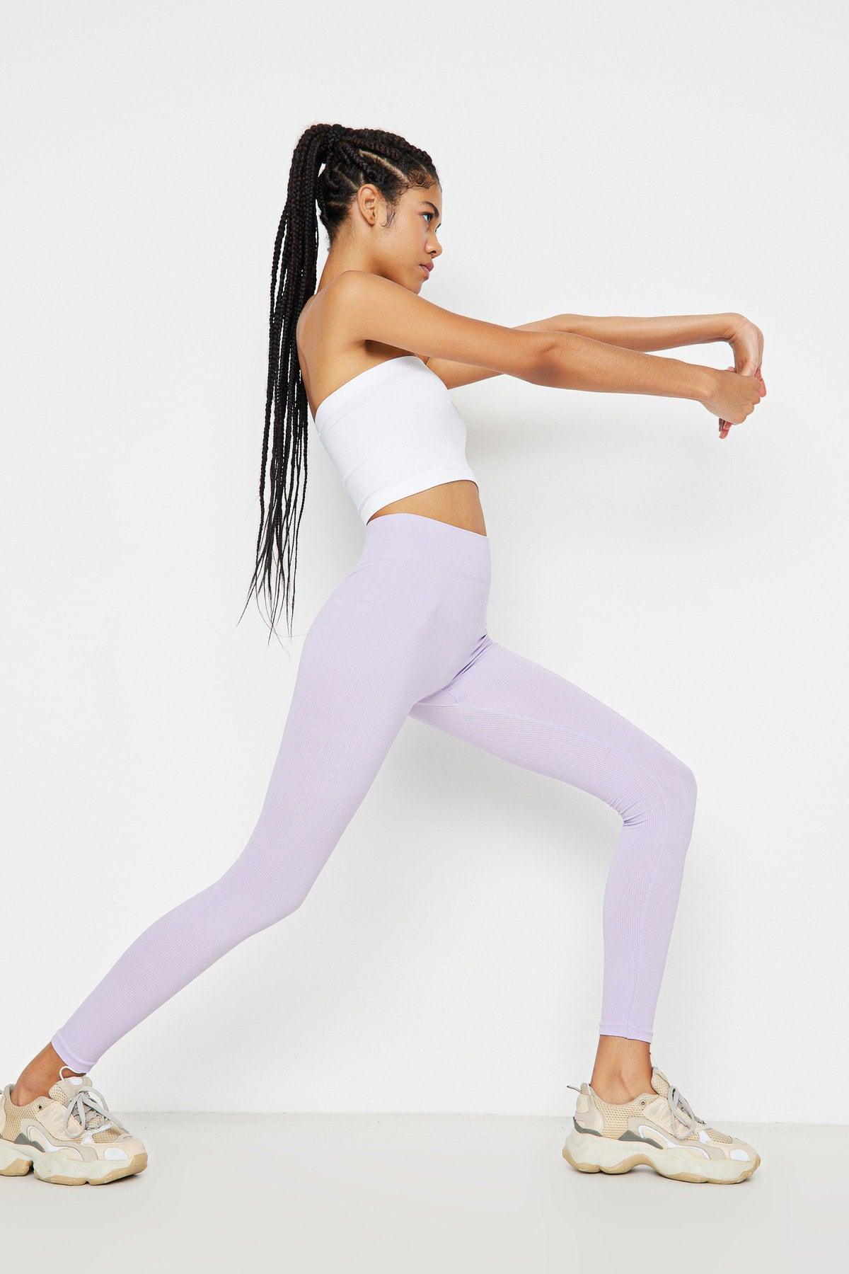 Lilac Seamless/Seamless Ribbed Full Length Sports Leggings TWOAW20TA0071 - Swordslife