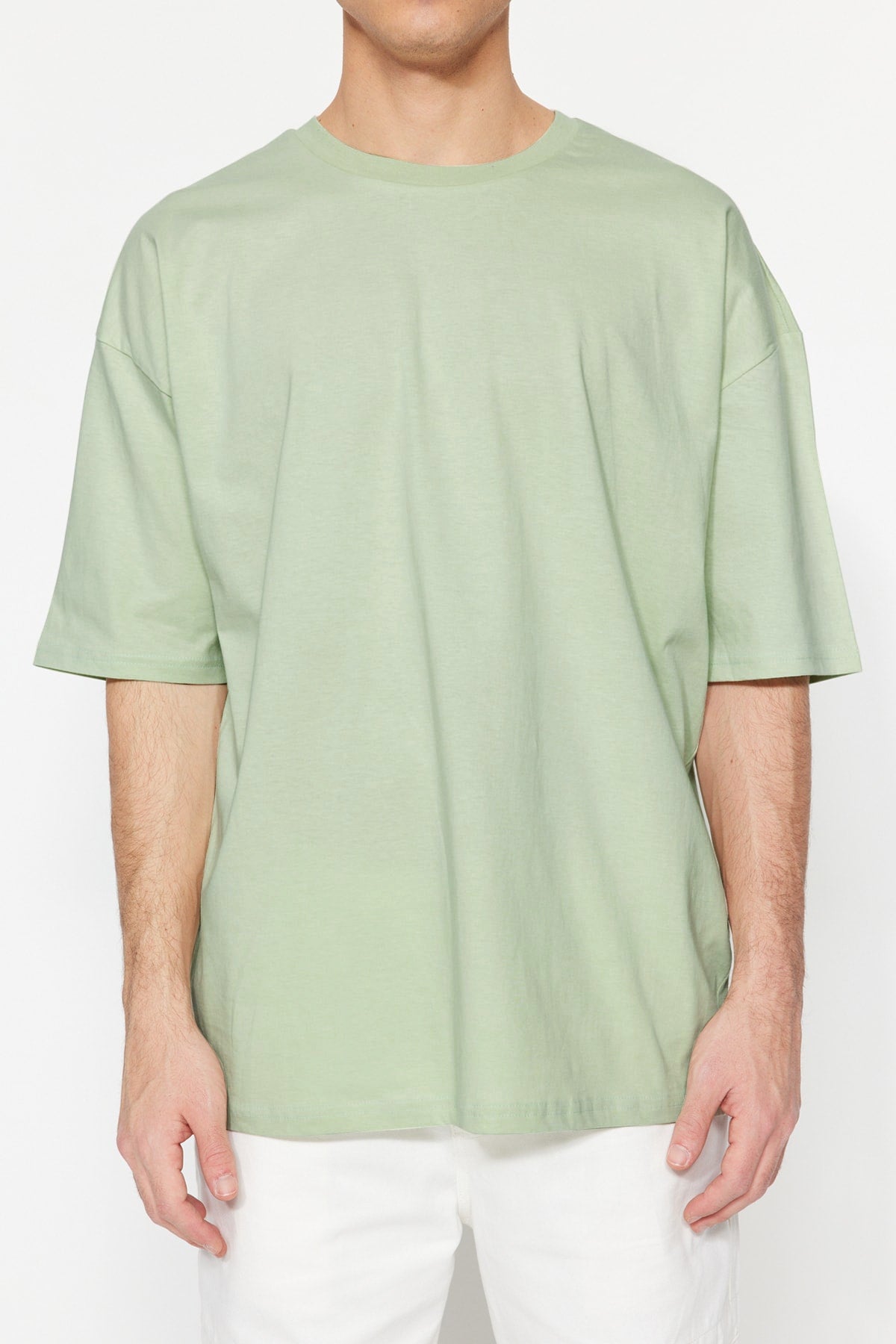 Mint Men's Basic 100% Cotton Crew Neck Oversize Short Sleeve T-Shirt