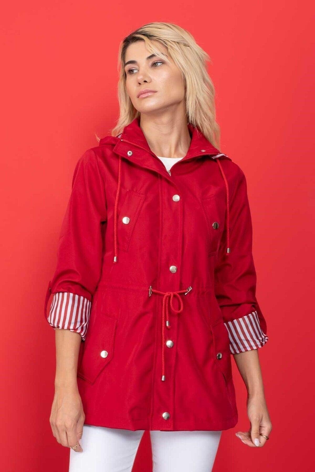 Women's Red Hooded Seasonal Coat - Swordslife