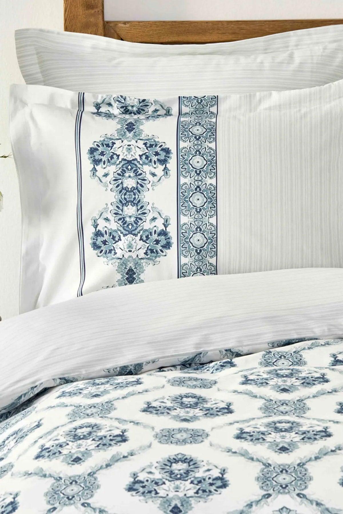 Vivane Blue 100% Cotton Double Duvet Cover Set - Swordslife