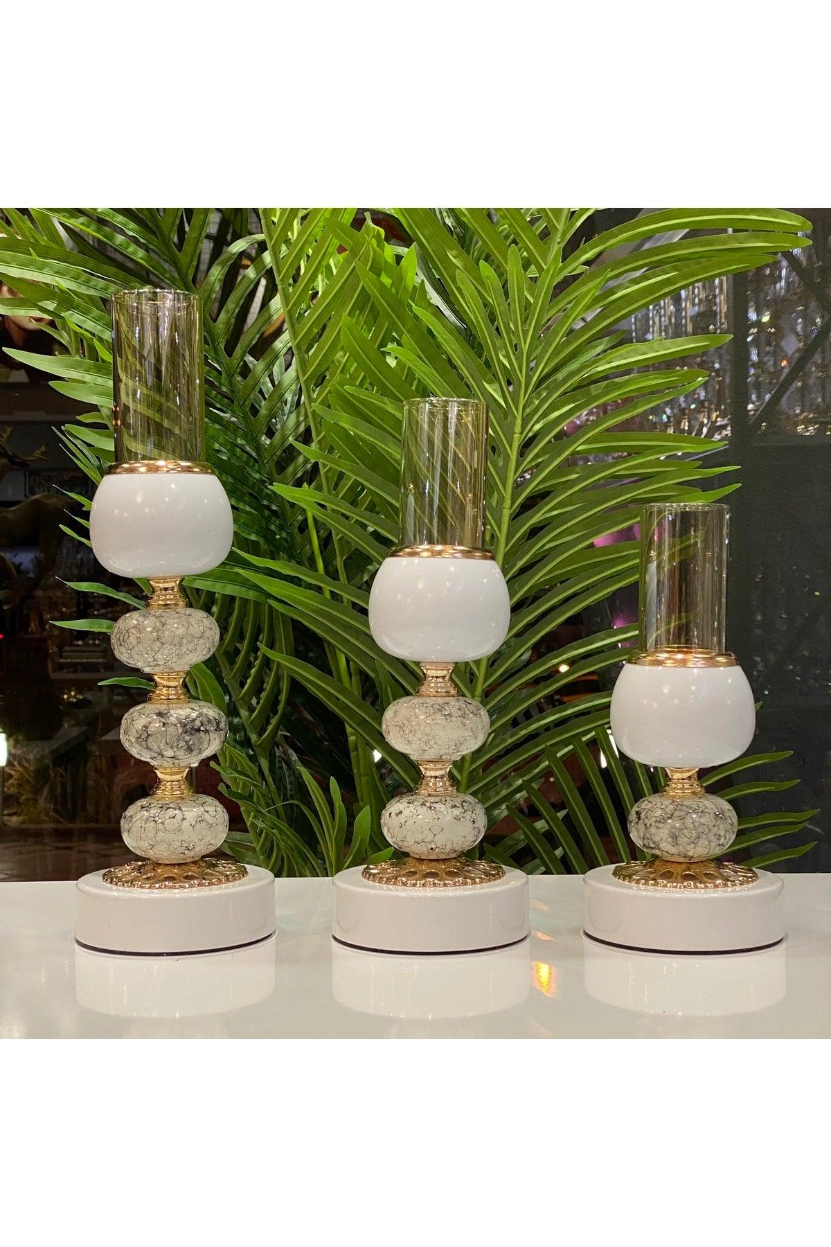 Decorative Triple Marble Pattern Lux Metal Candlestick - Swordslife