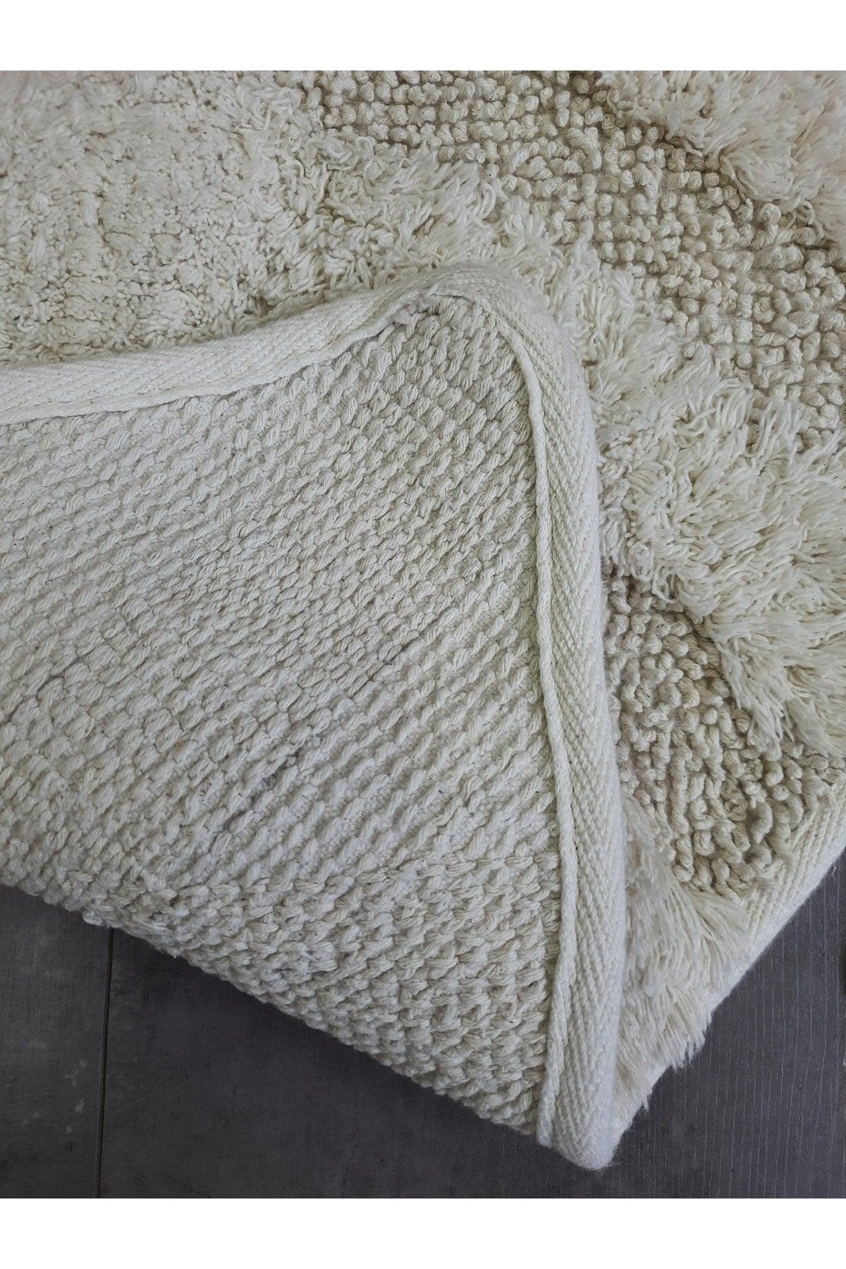 Leaf Cream Natural Cotton Bath Mat 100x100 Cm One Piece Tufting Woven Mat - Swordslife