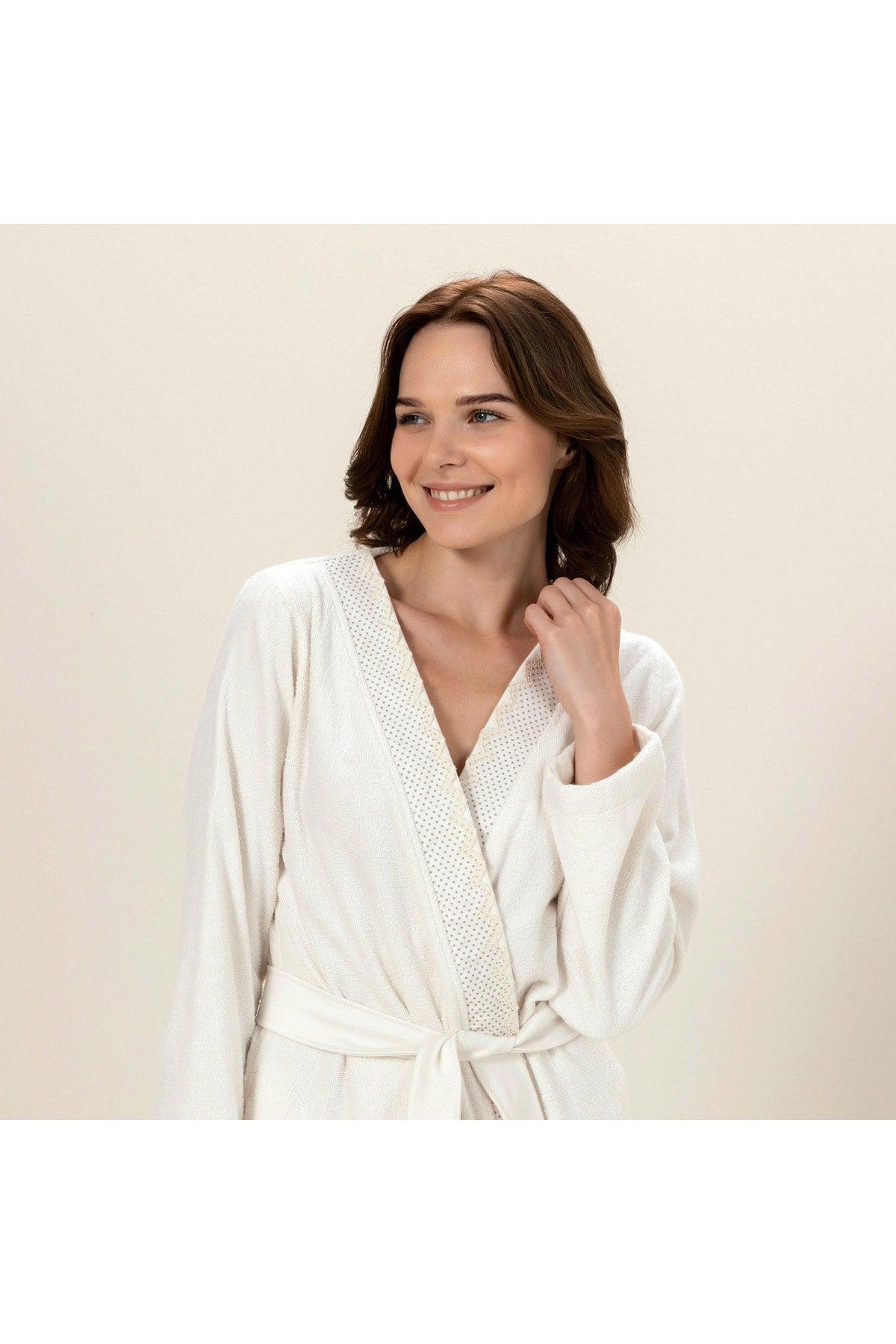 Alice Women Bathrobe Ecru/sage - Swordslife