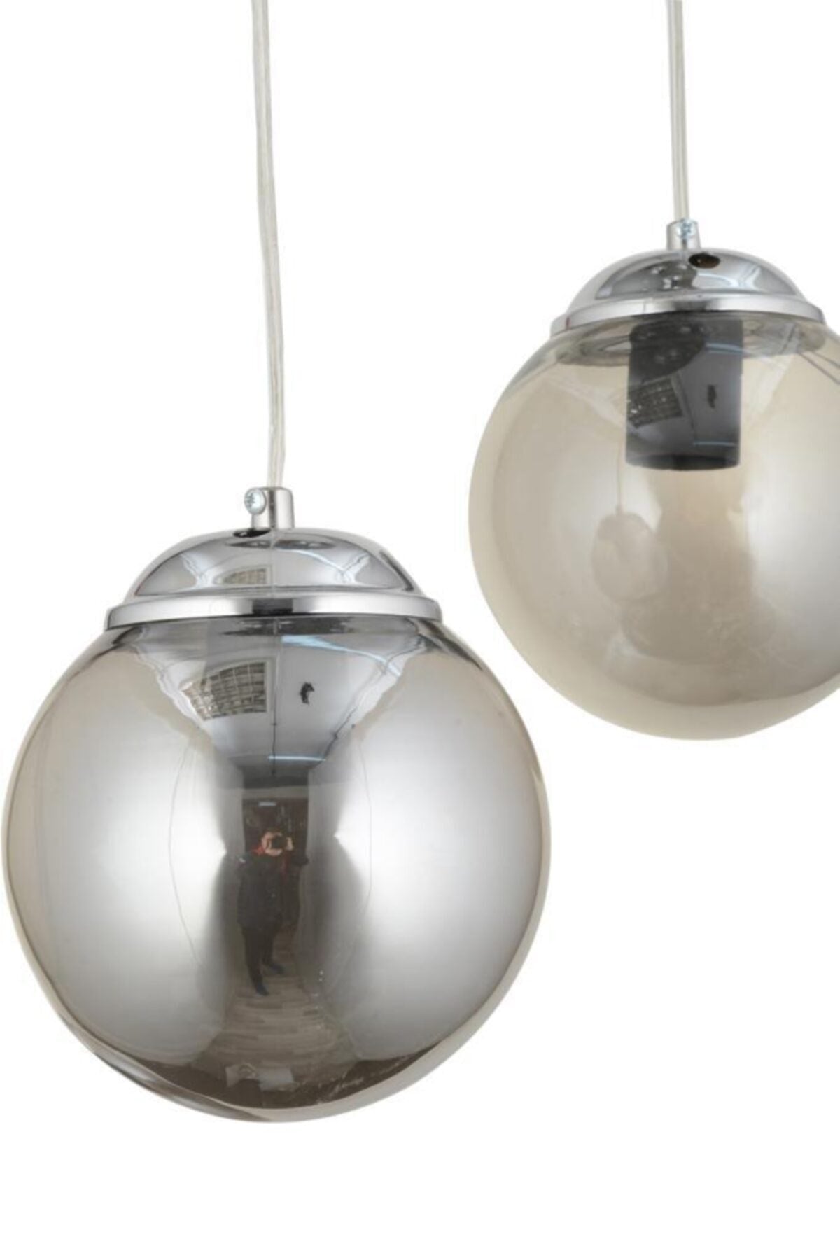 Pendant Lamp 3-Piece Chrome Smoked Globe Glass Chandelier